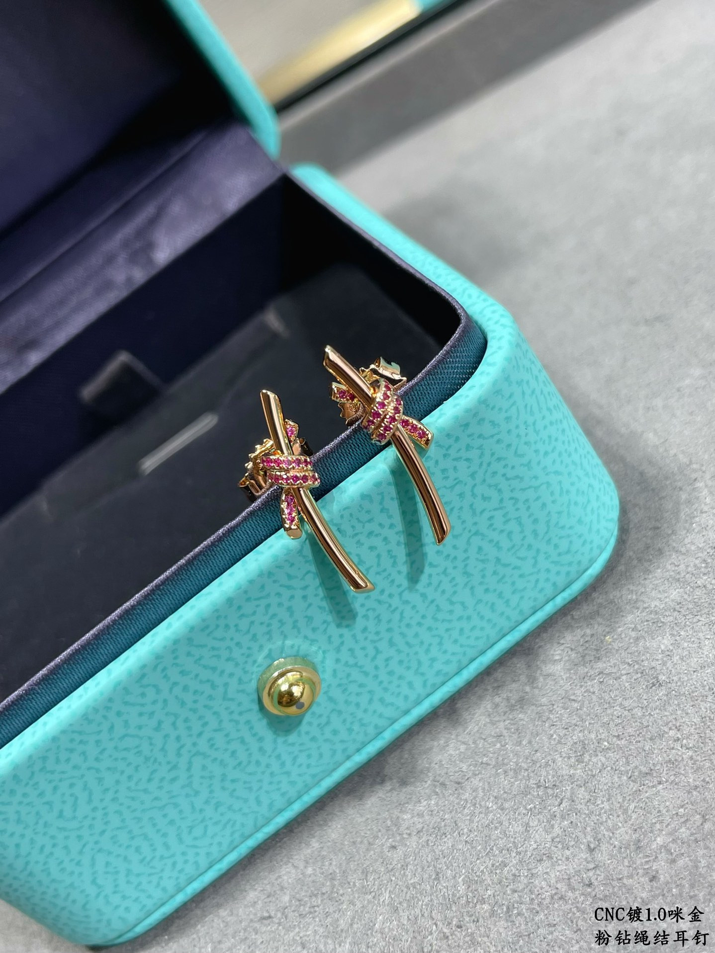 T*f*ny & Co. Pink Diamond T Wire Knot Stud Earrings