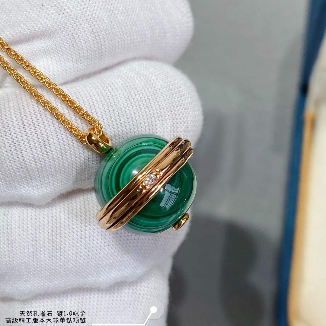 Piaget single diamond natural malachite large ball Necklace
