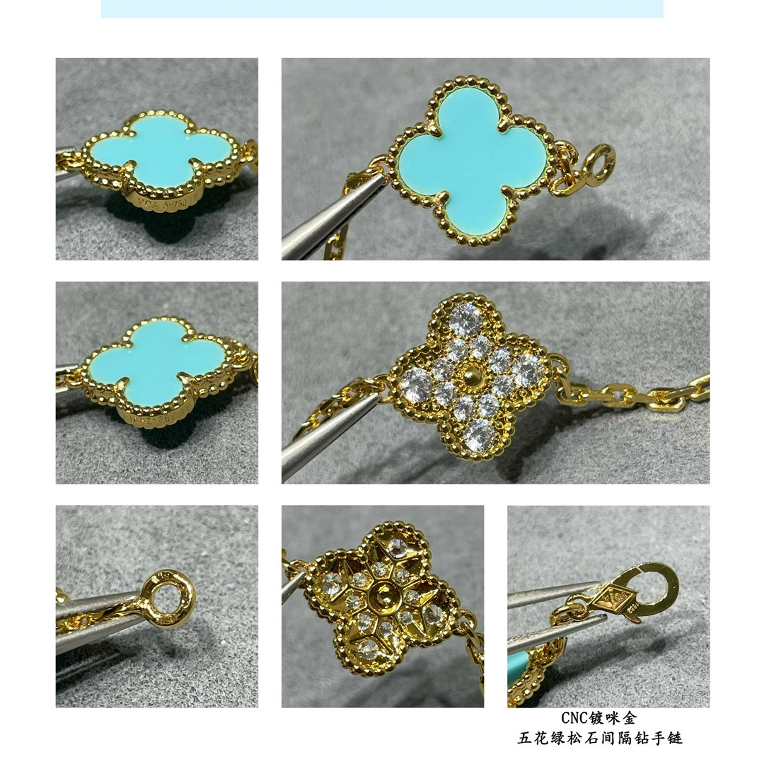 V*N CL*F & Arpels Turquoise interval diamond five-flower four-leaf clover Bracelet