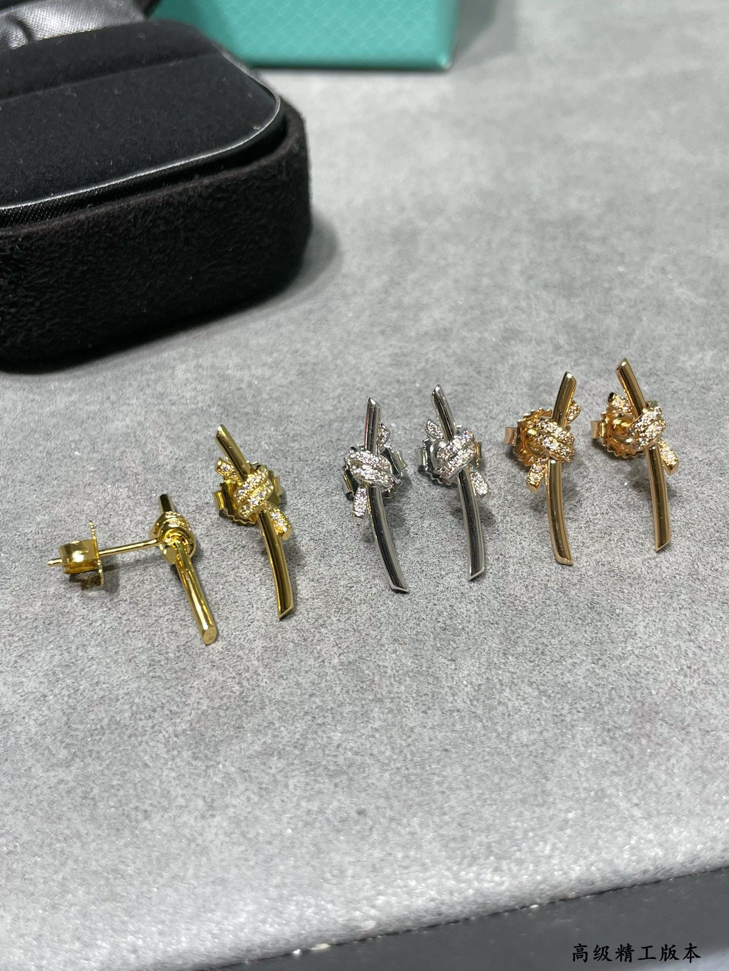 T*f*ny & Co. Half-Diamond T Wire Knot Stud Earrings