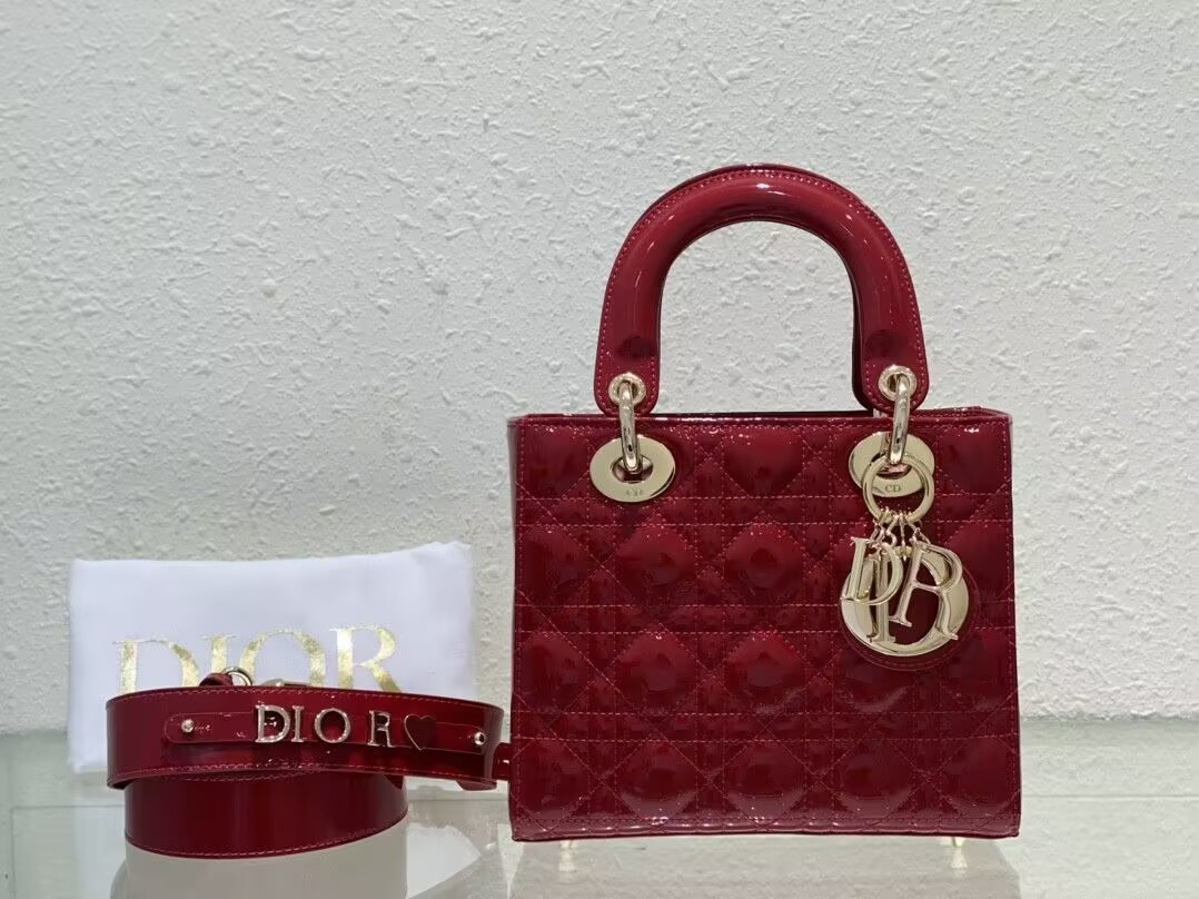 Small Lady D*0r My ABCD*0r Bag Red Patent 8 x 6.5 x 3 inches
