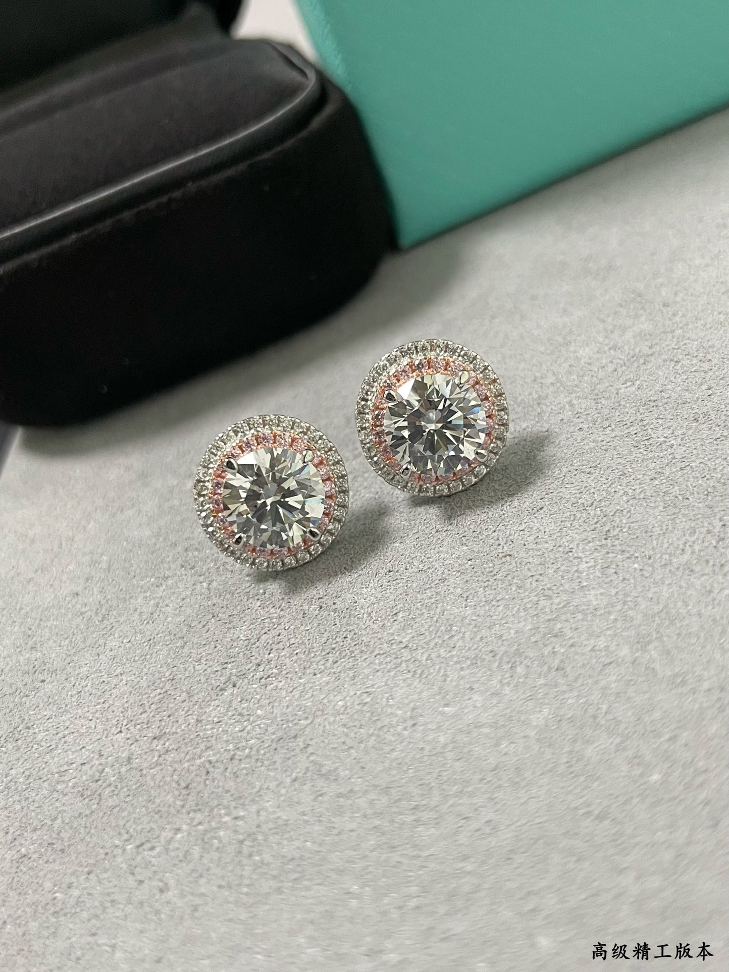 T*f*ny & Co. Round Pink Diamond Stud Earrings Ag925