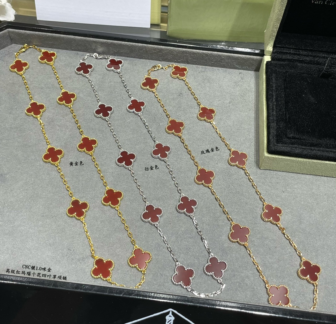 V*N CL*F & Arpels High-grade red agate ten-flower four-leaf clover Necklace