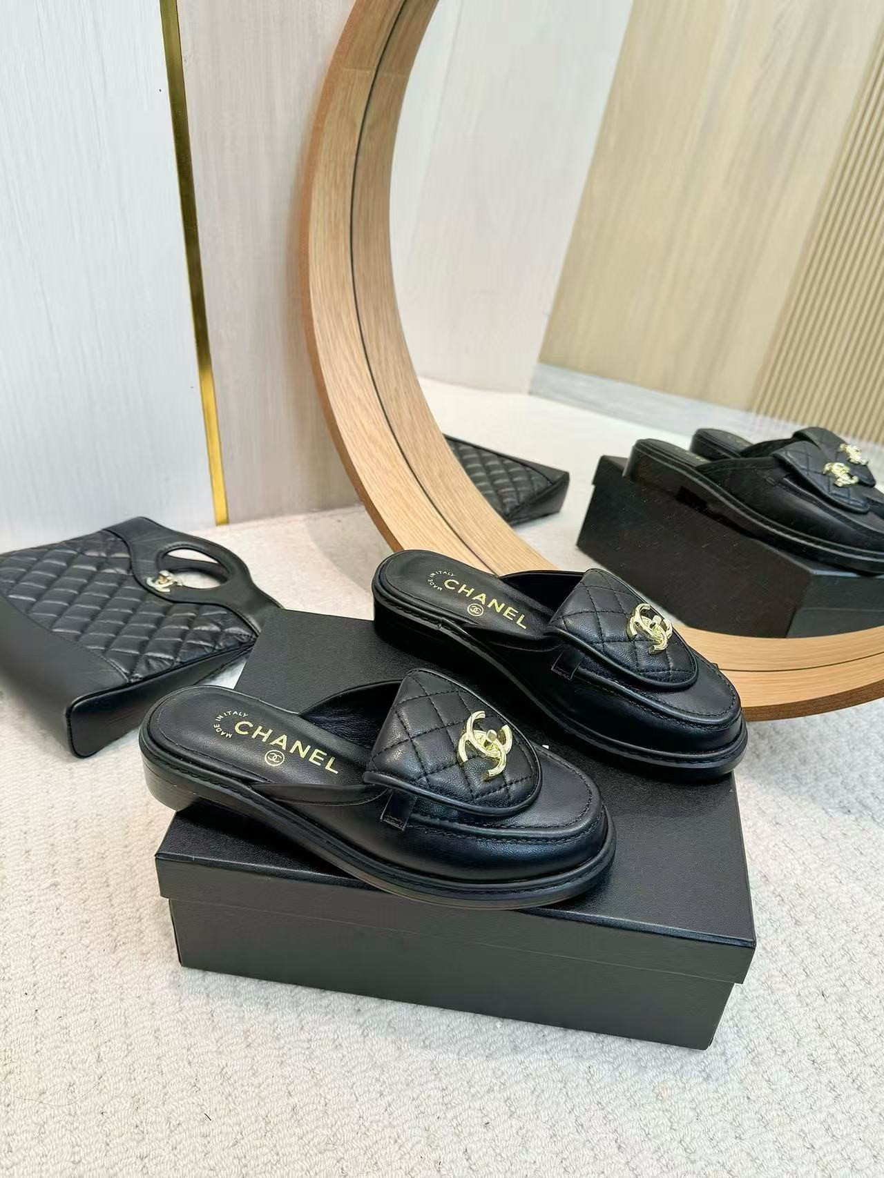 UA Ch*el Slides Leather Flats