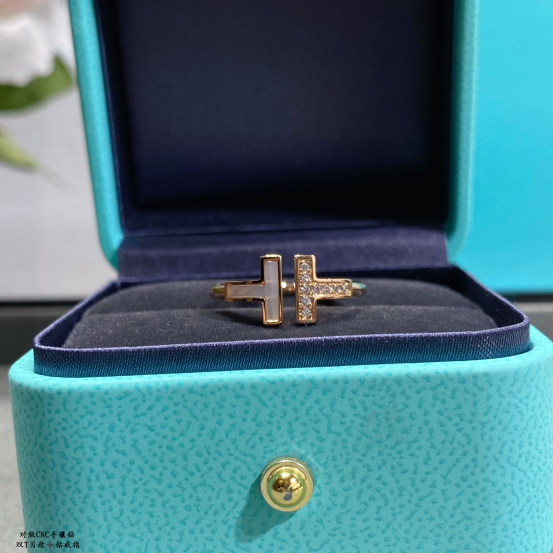 T*f*ny & Co. Double T Mother-of-Pearl & Diamond Ring