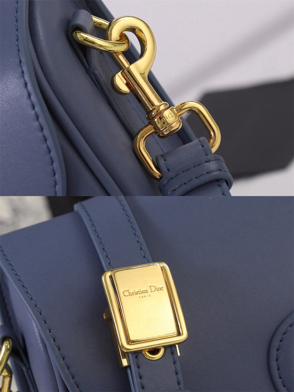 MEDIUM D*0r BOBBY BAG Navy Box Calfskin