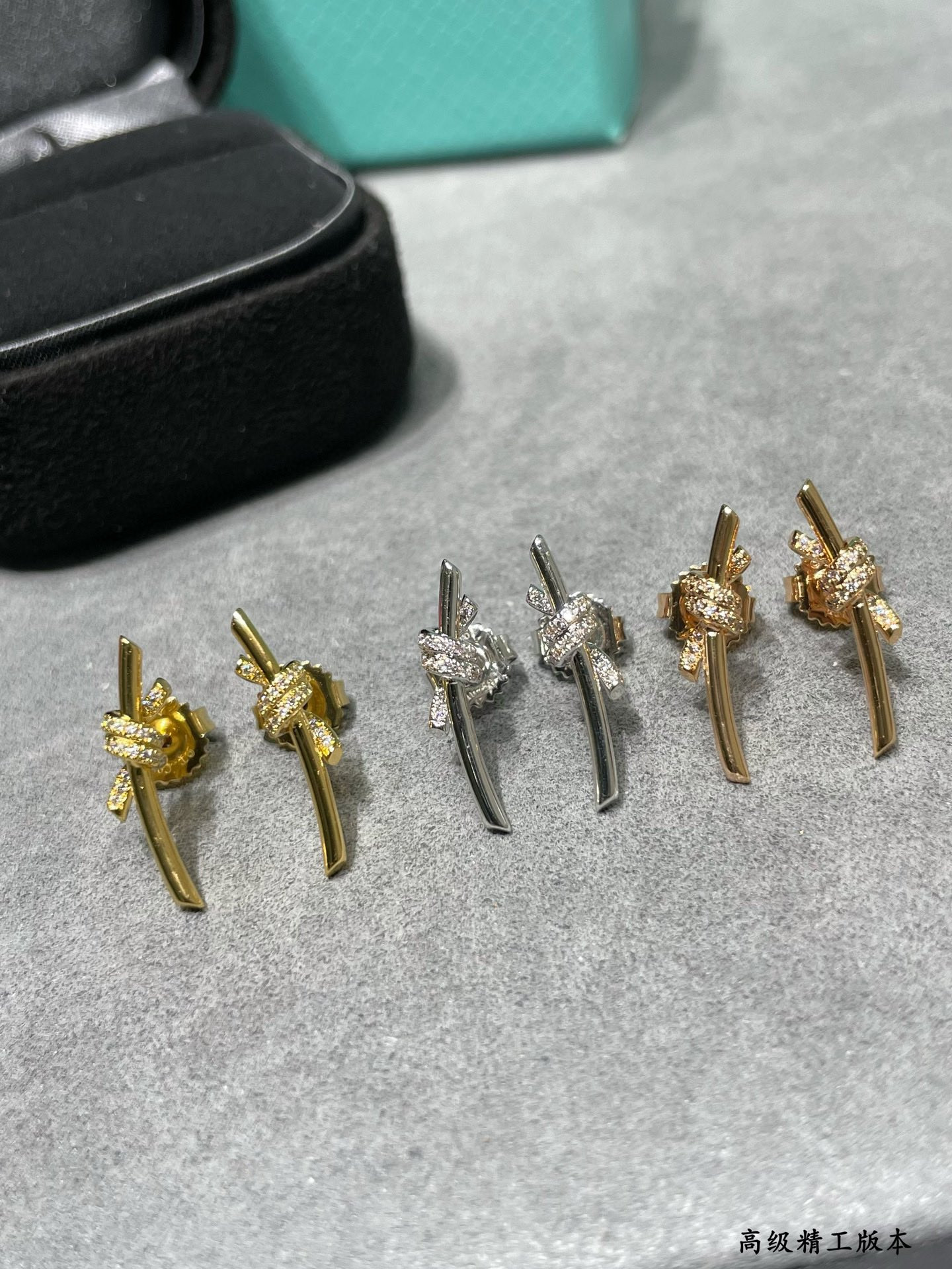 T*f*ny & Co. Half-Diamond T Wire Knot Stud Earrings