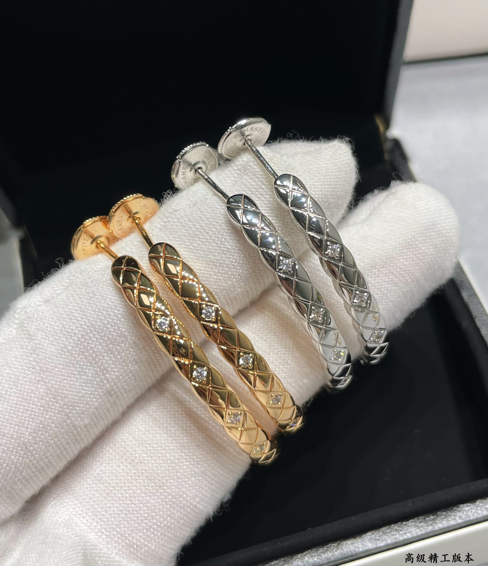 Ch*el Large diamond-shaped diamond drill Earrings