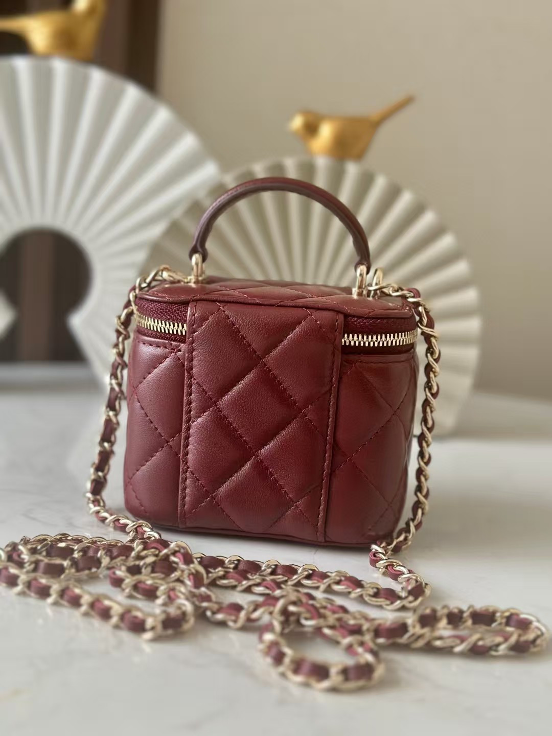 Ch*el Classic Top Handle Vanity Case with Chain 10x7x9cm