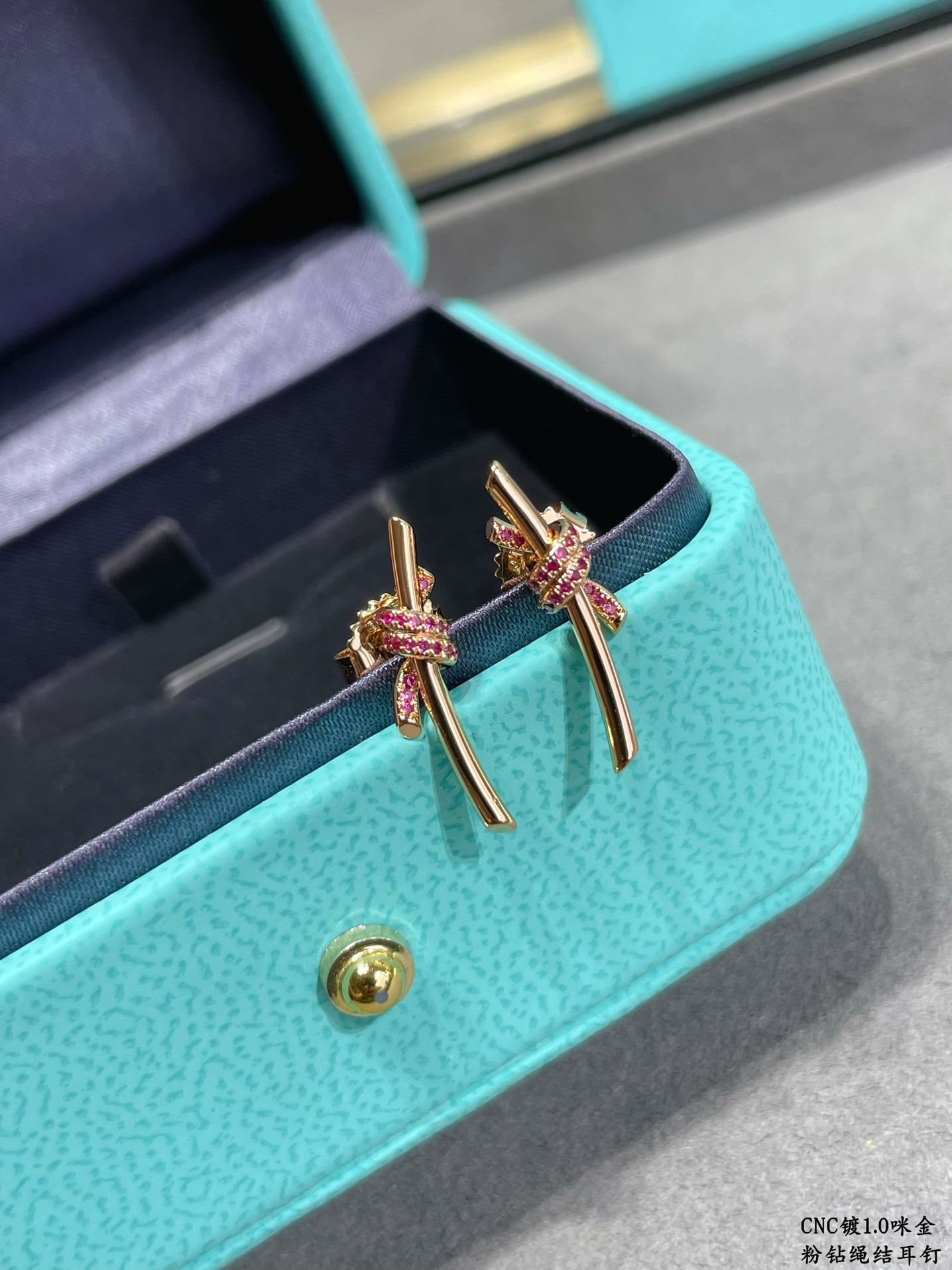 T*f*ny & Co. Pink Diamond T Wire Knot Stud Earrings