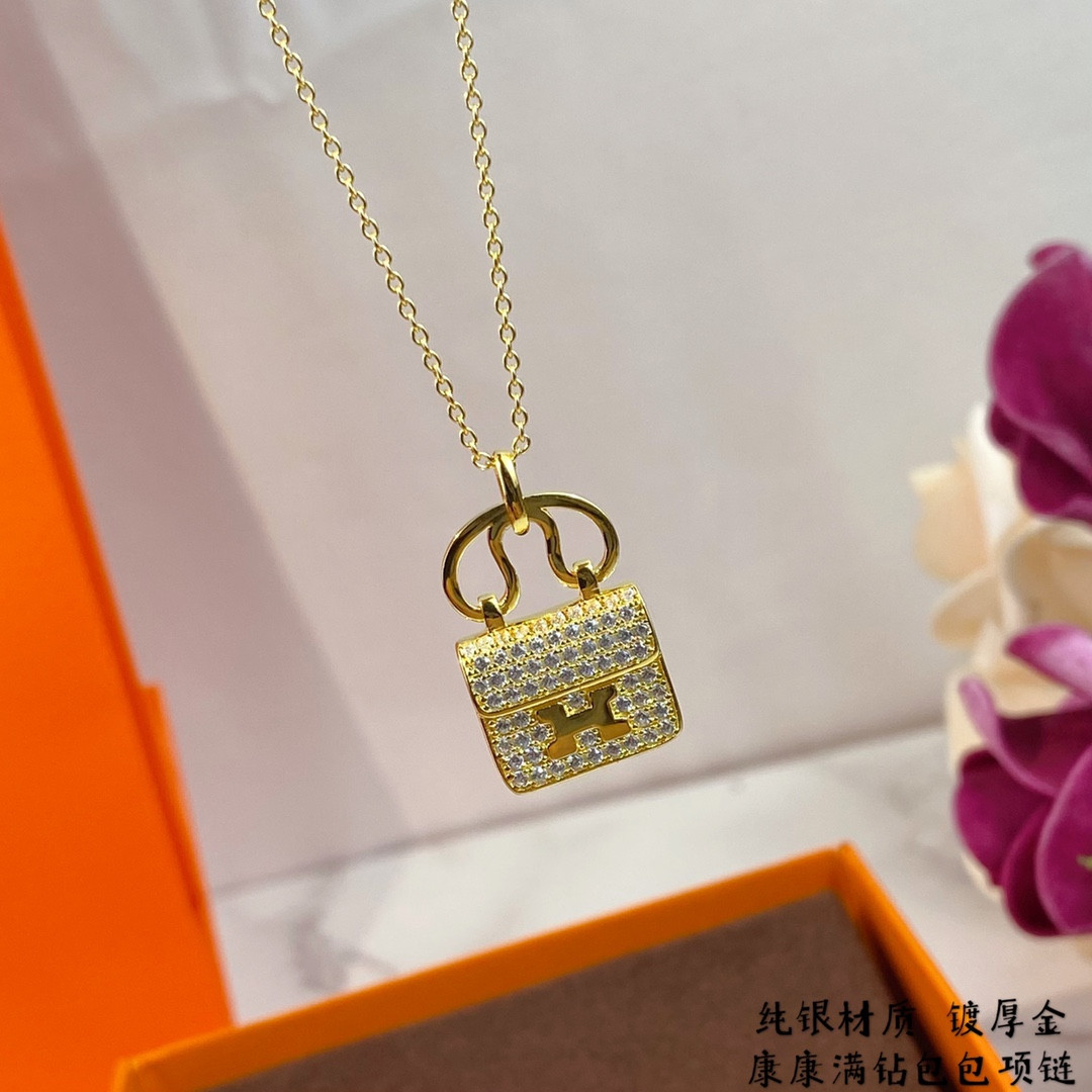 Hermès fully diamond-encrusted H bag Necklace