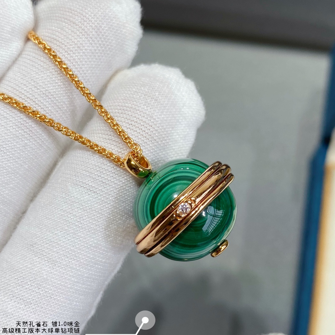 Piaget single diamond natural malachite large ball Necklace