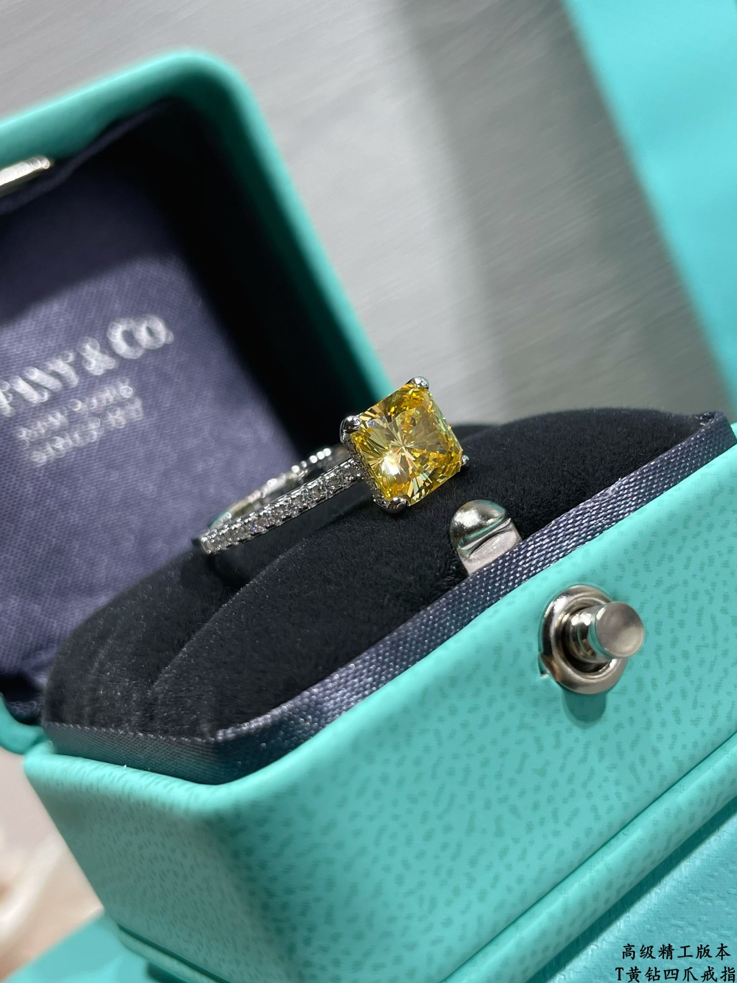 T*f*ny & Co. Four-Prong Yellow Diamond Solitaire Ring Ag925