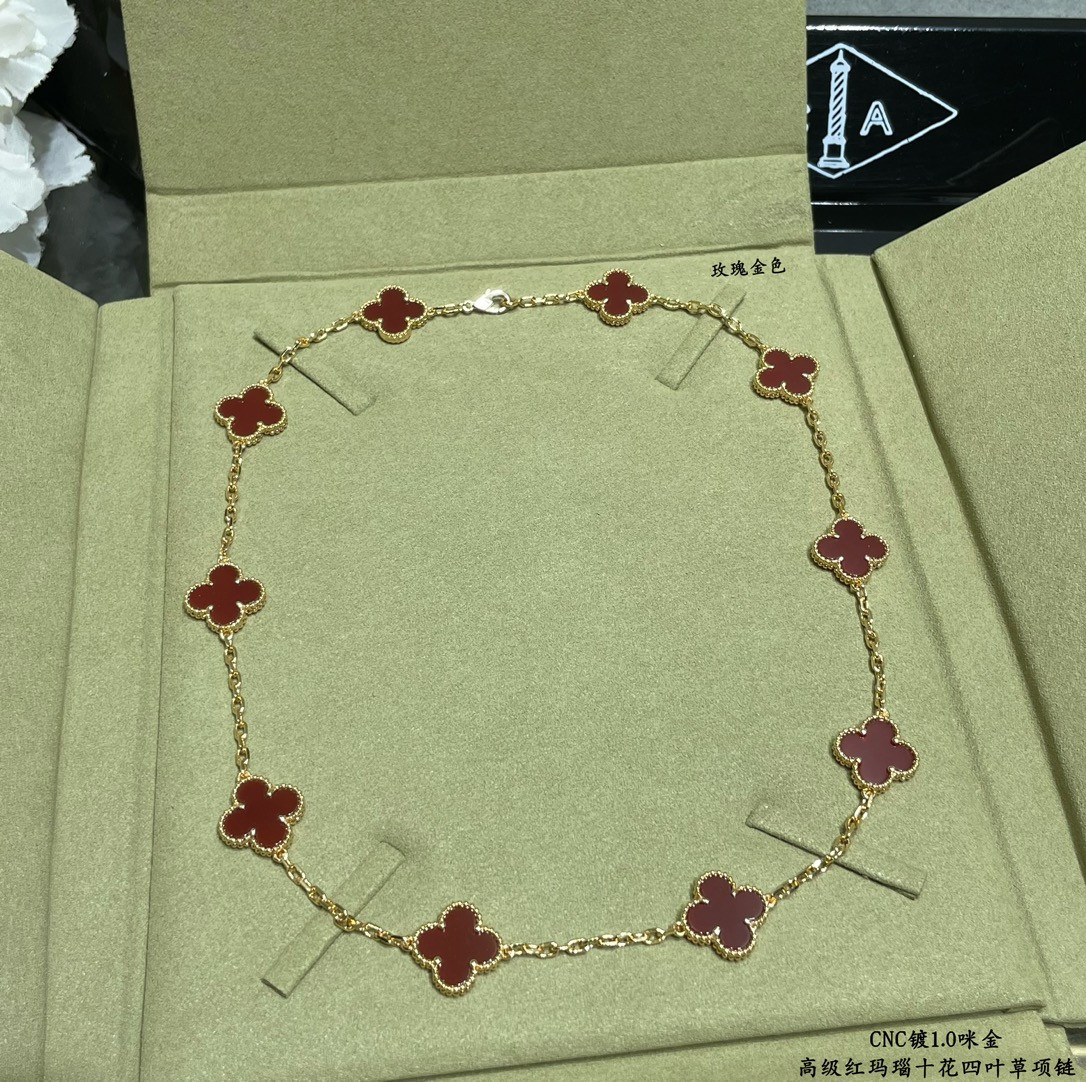 V*N CL*F & Arpels High-grade red agate ten-flower four-leaf clover Necklace