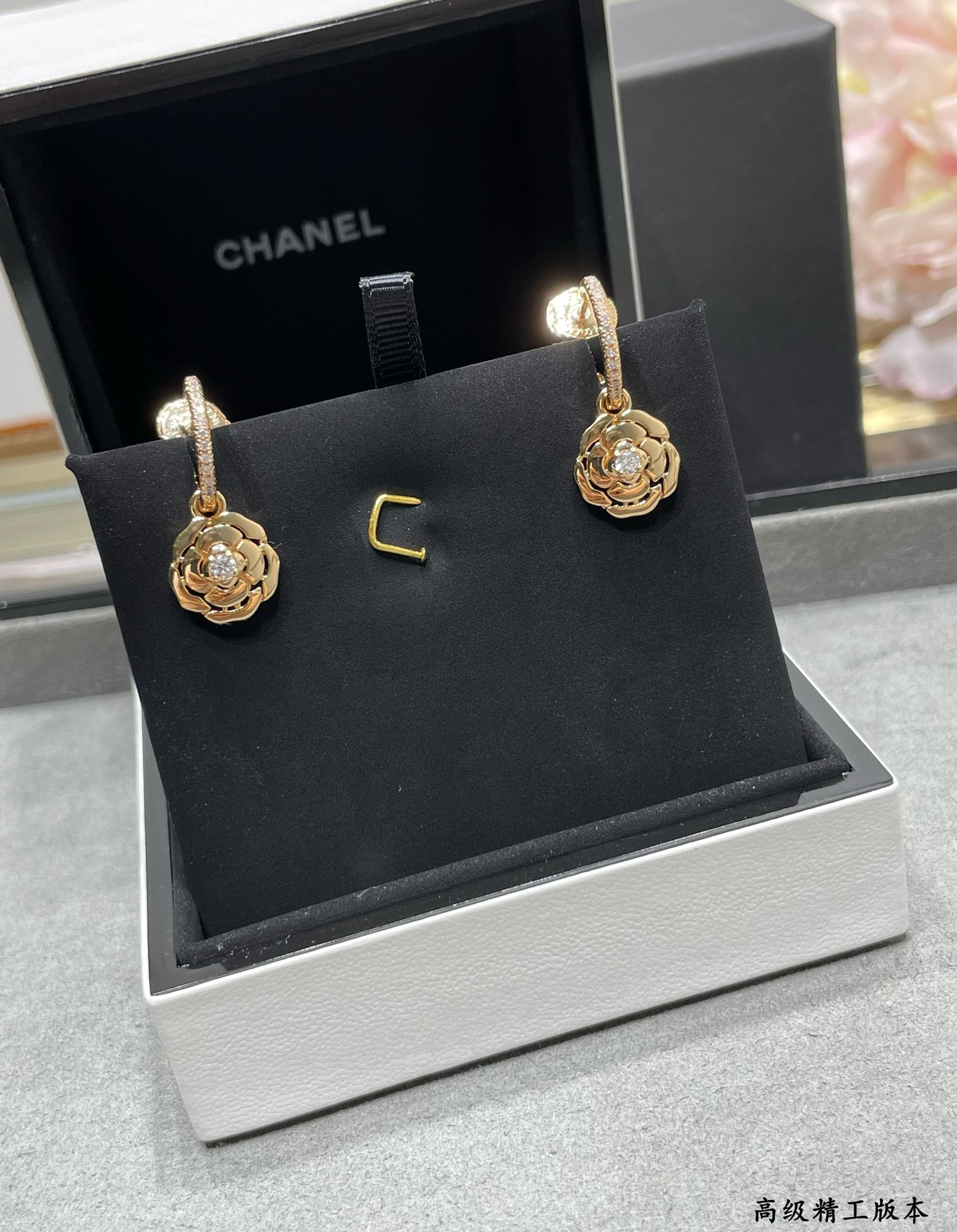 Ch*el Gold Camellia Earrings