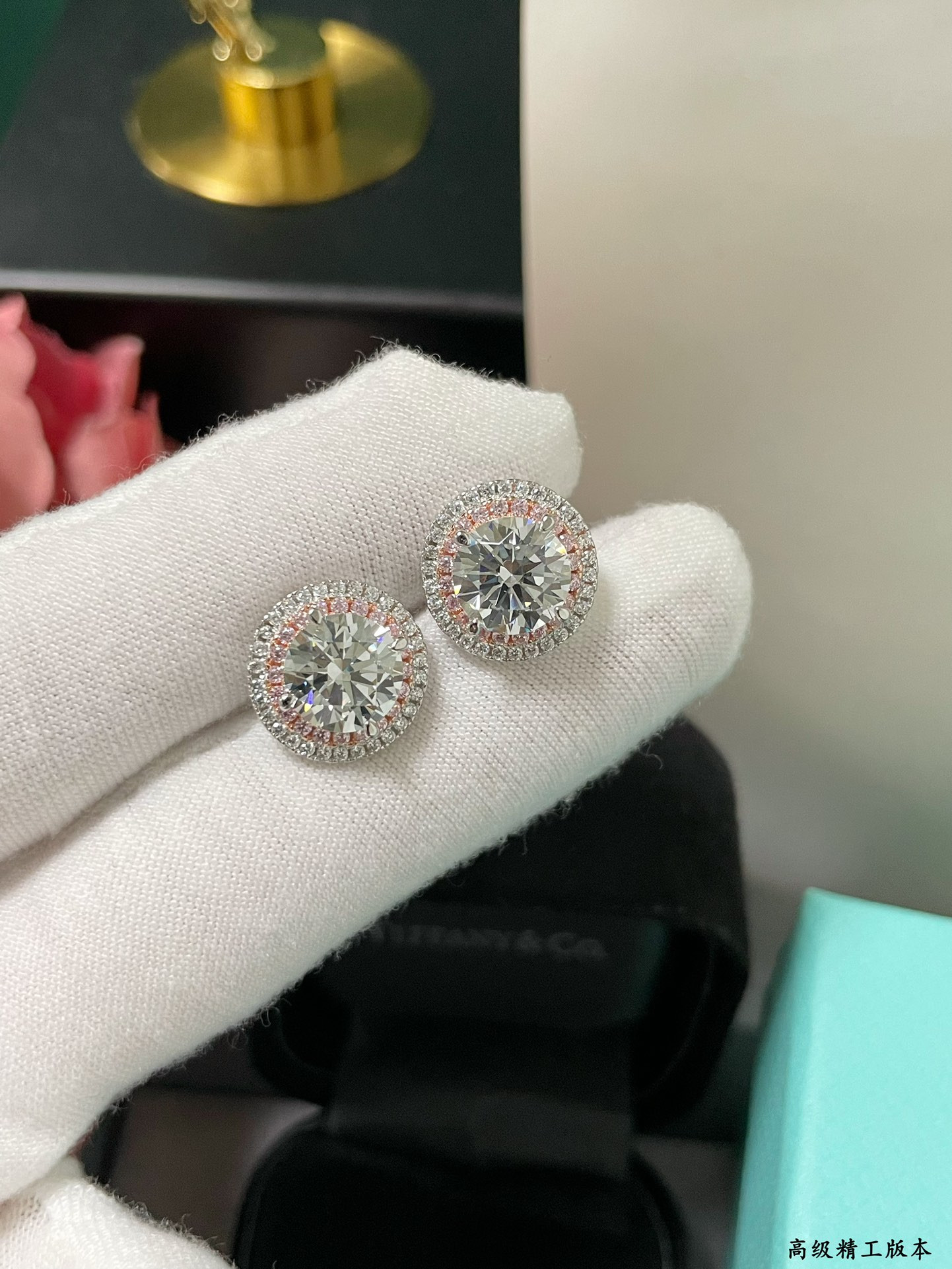 T*f*ny & Co. Round Pink Diamond Stud Earrings Ag925
