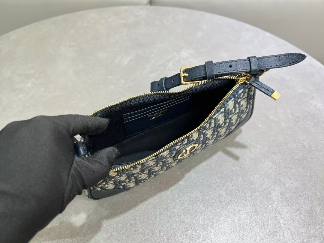 D*0r 30 Montaigne Wanderlust Mini Bag Blue D*0r Oblique Jacquard and Smooth Calfskin 26x12x7cm