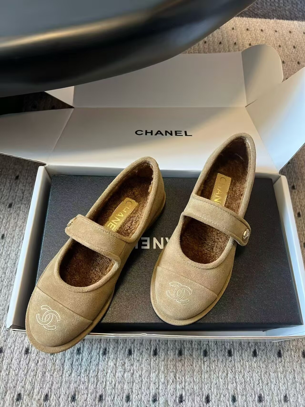 UA Ch*el Mary Jane in Shearling