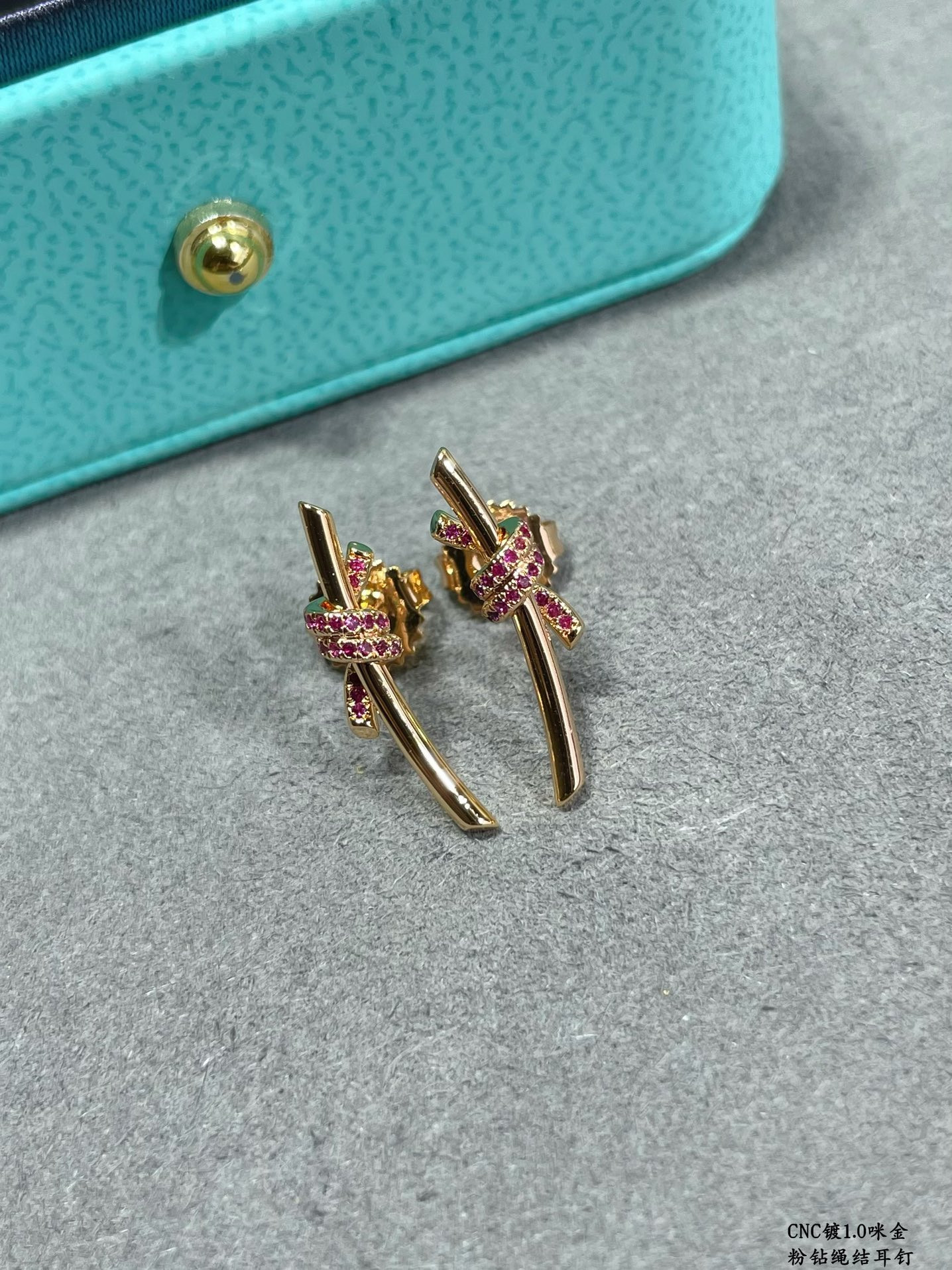 T*f*ny & Co. Pink Diamond T Wire Knot Stud Earrings
