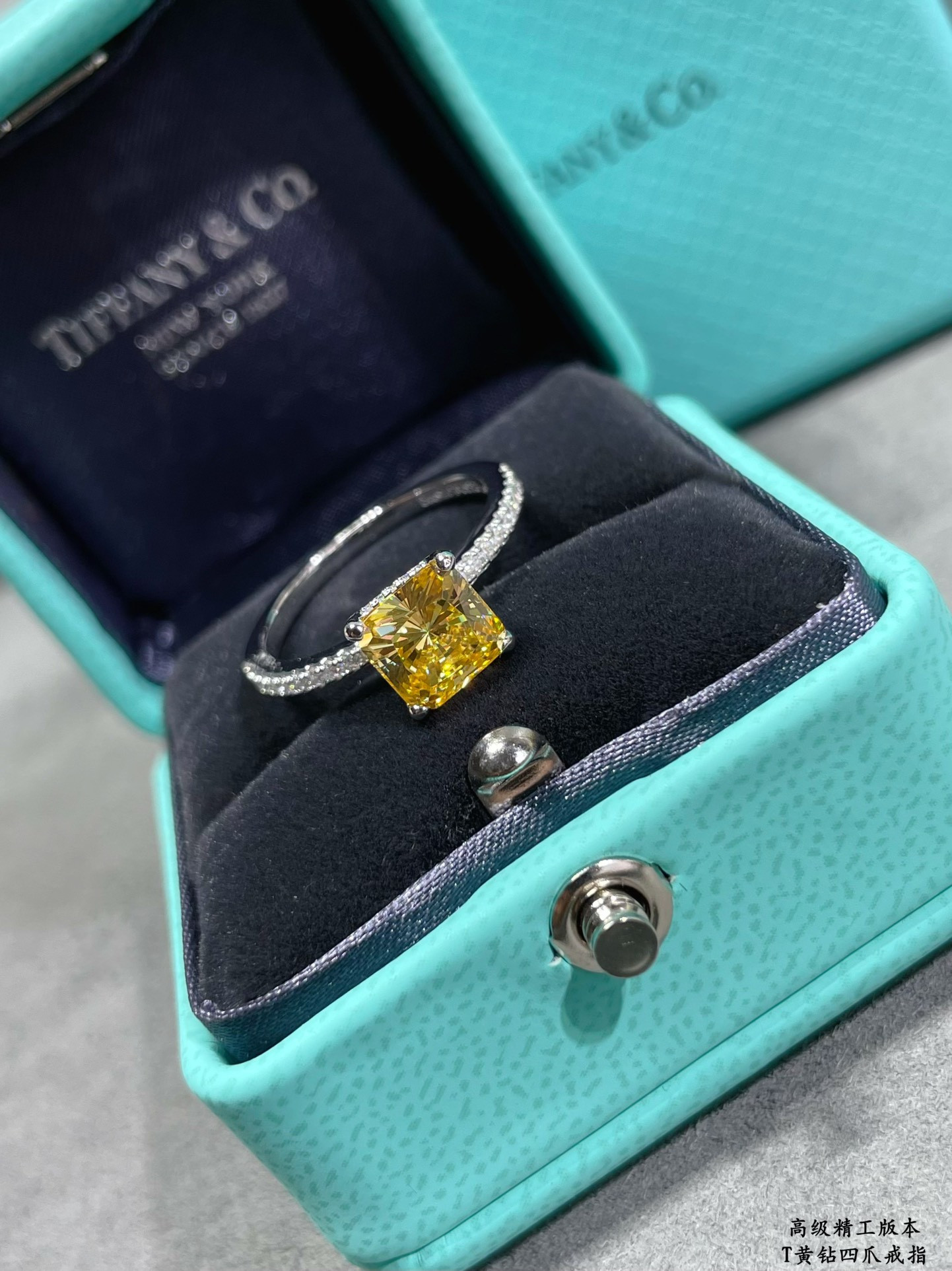 T*f*ny & Co. Four-Prong Yellow Diamond Solitaire Ring Ag925