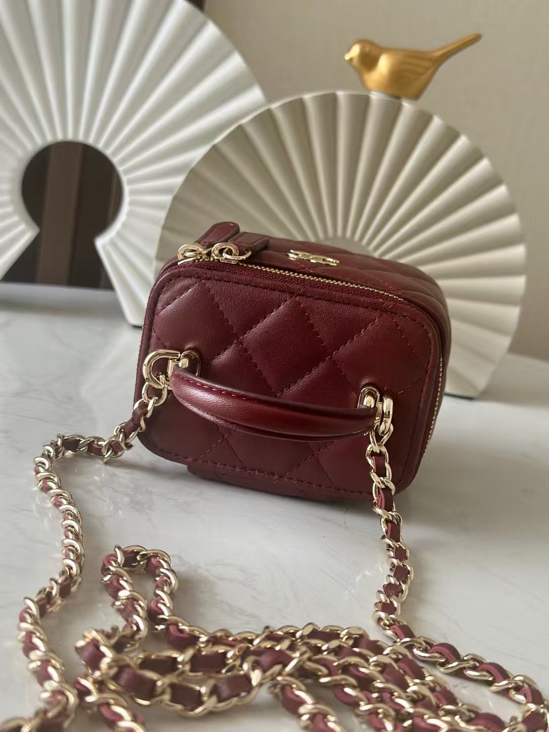 Ch*el Classic Top Handle Vanity Case with Chain 10x7x9cm