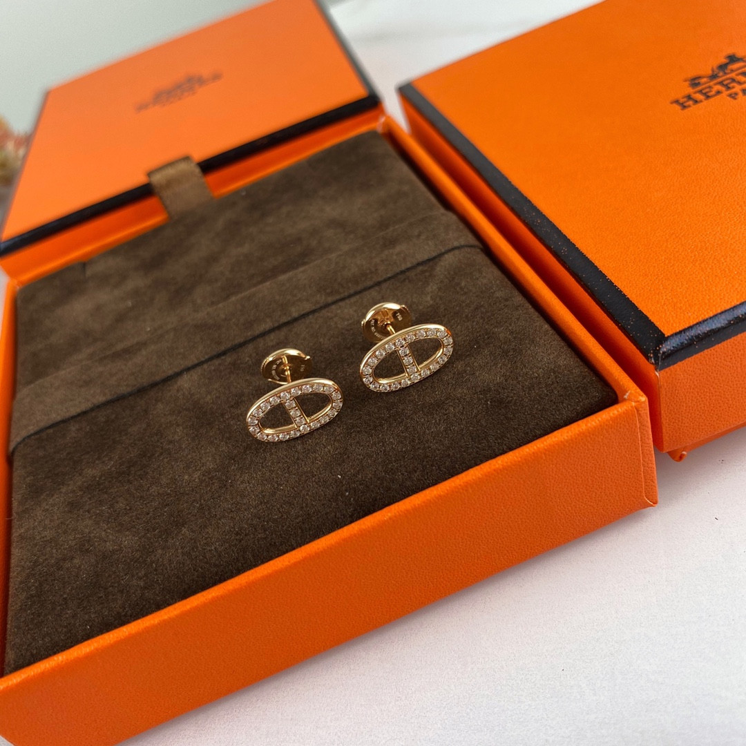 Hermès Fully Diamond-Encrusted  H Stud Earrings