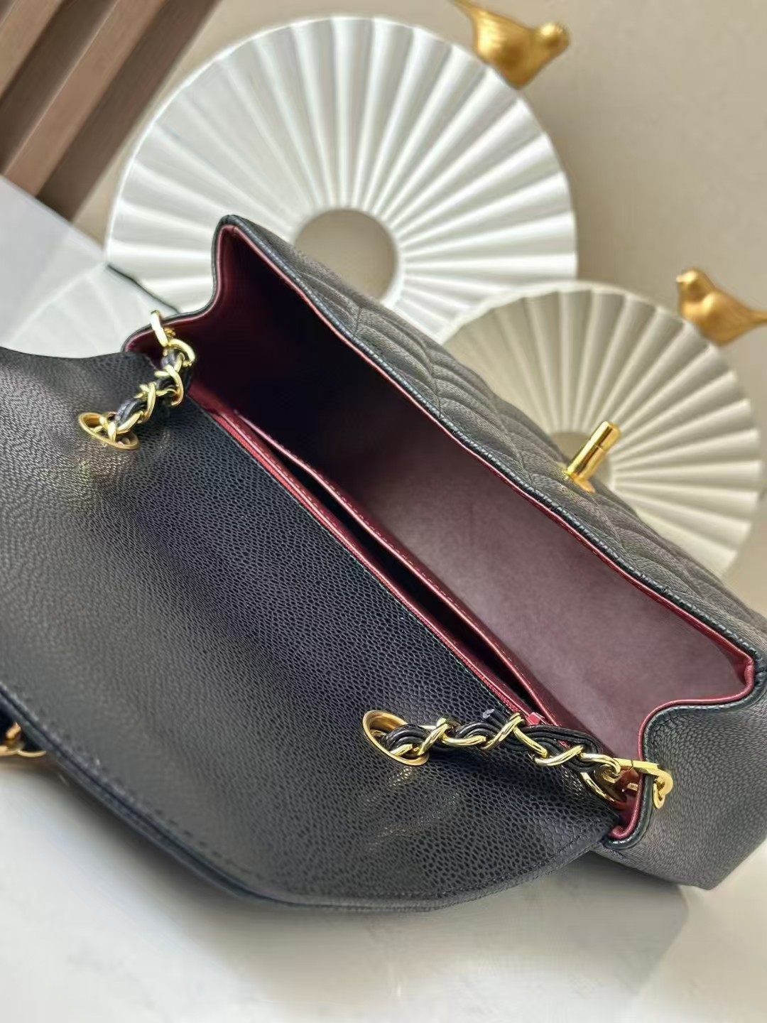 Ch*el Small Diana Flap Bag Caviar Gold Hardware 22.5x14x7cm