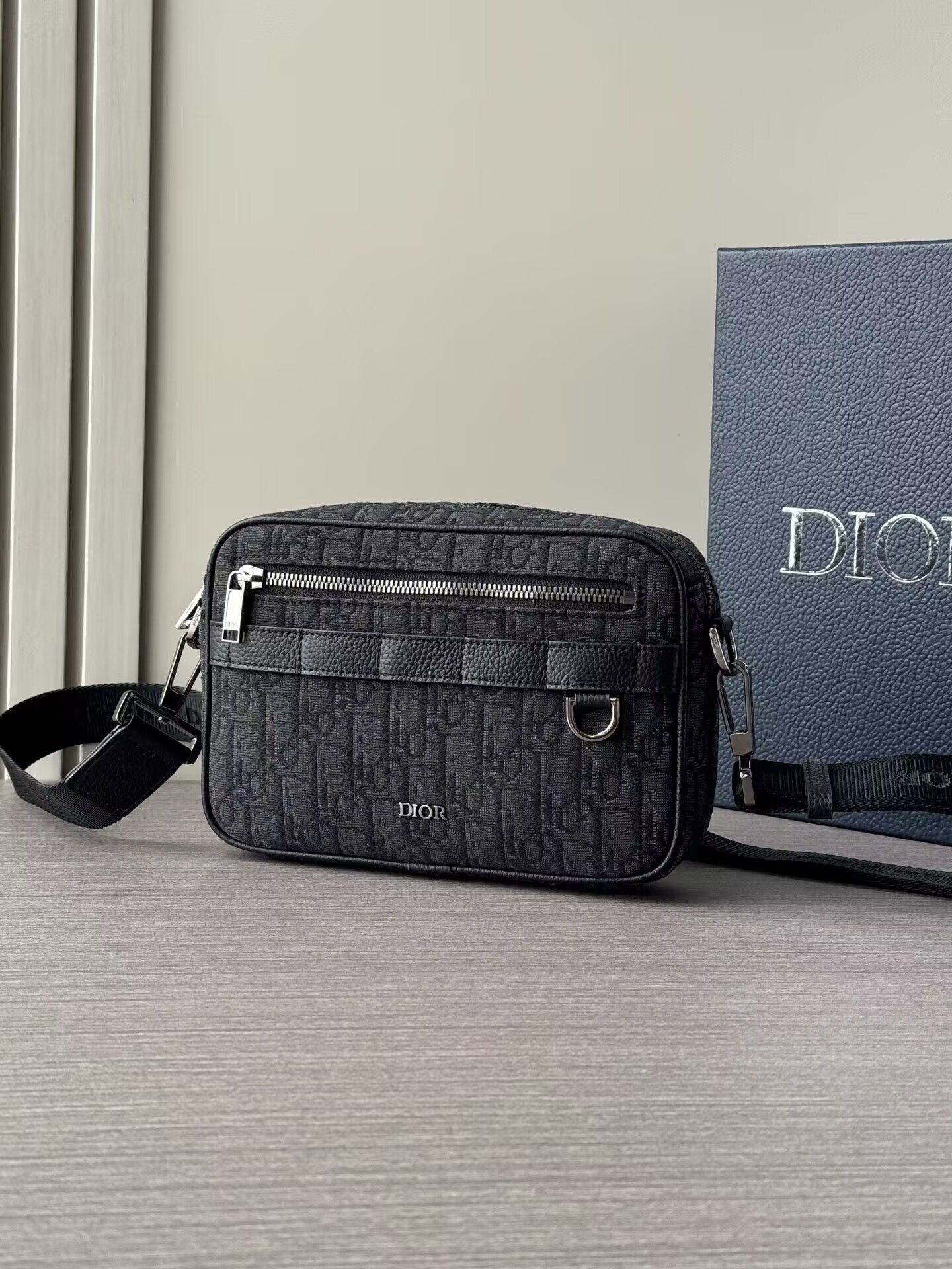 D*0r Safari Bag with Strap Black D*0r Oblique Jacquard 22x15x6cm