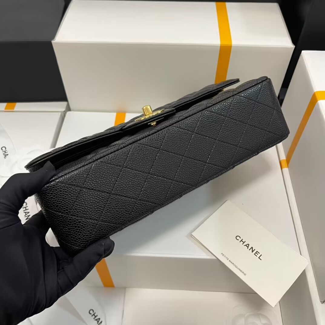 Ch*el CLASSIC HANDBAG GRAINED CALFSKIN 6 × 9.9 × 2.5 in