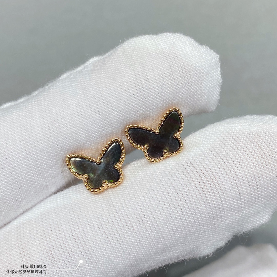 V*N CL*F & Arpels Natural Grey Mother-of-Pearl Mini Butterfly Earrings