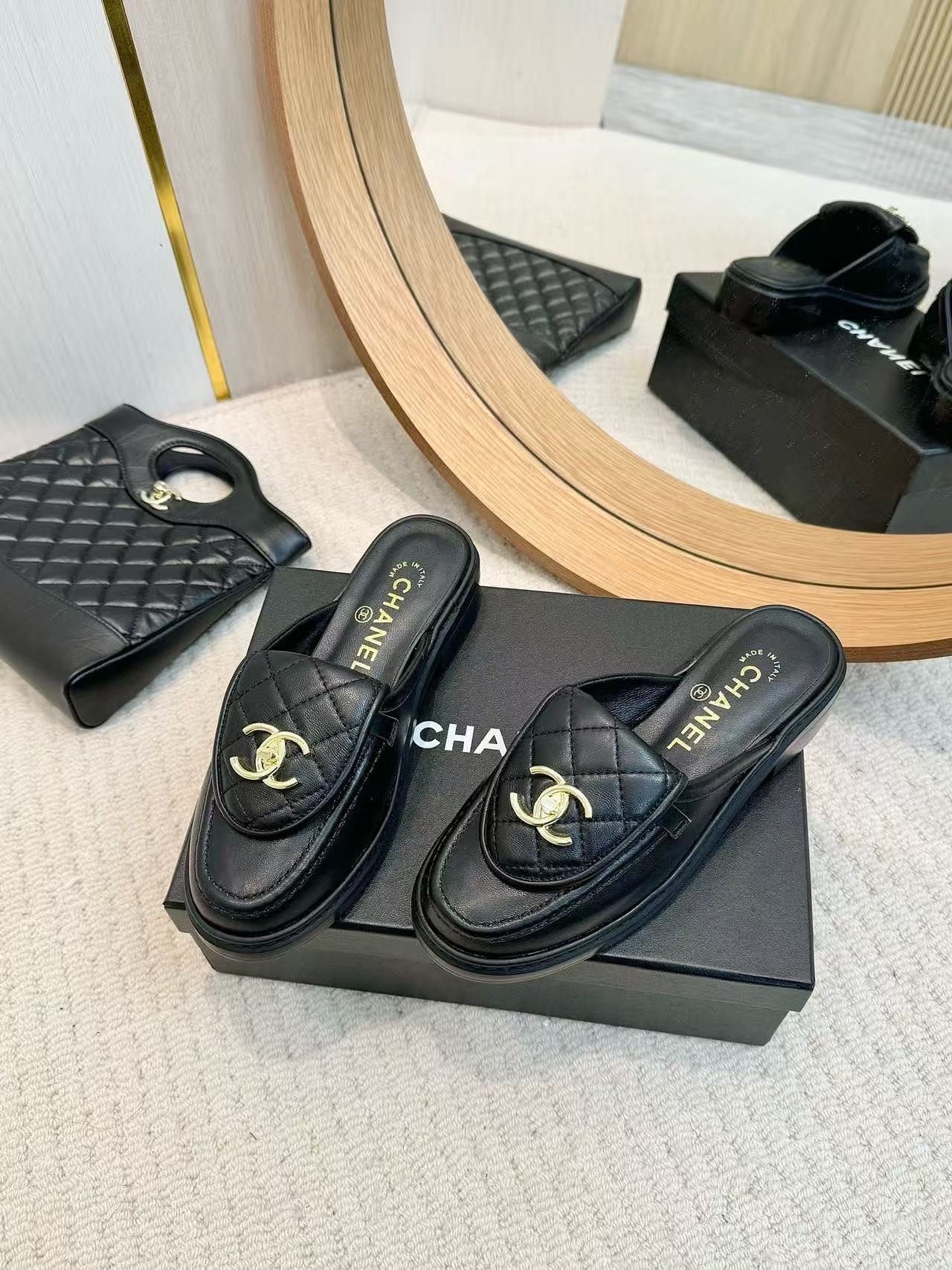 UA Ch*el Slides Leather Flats