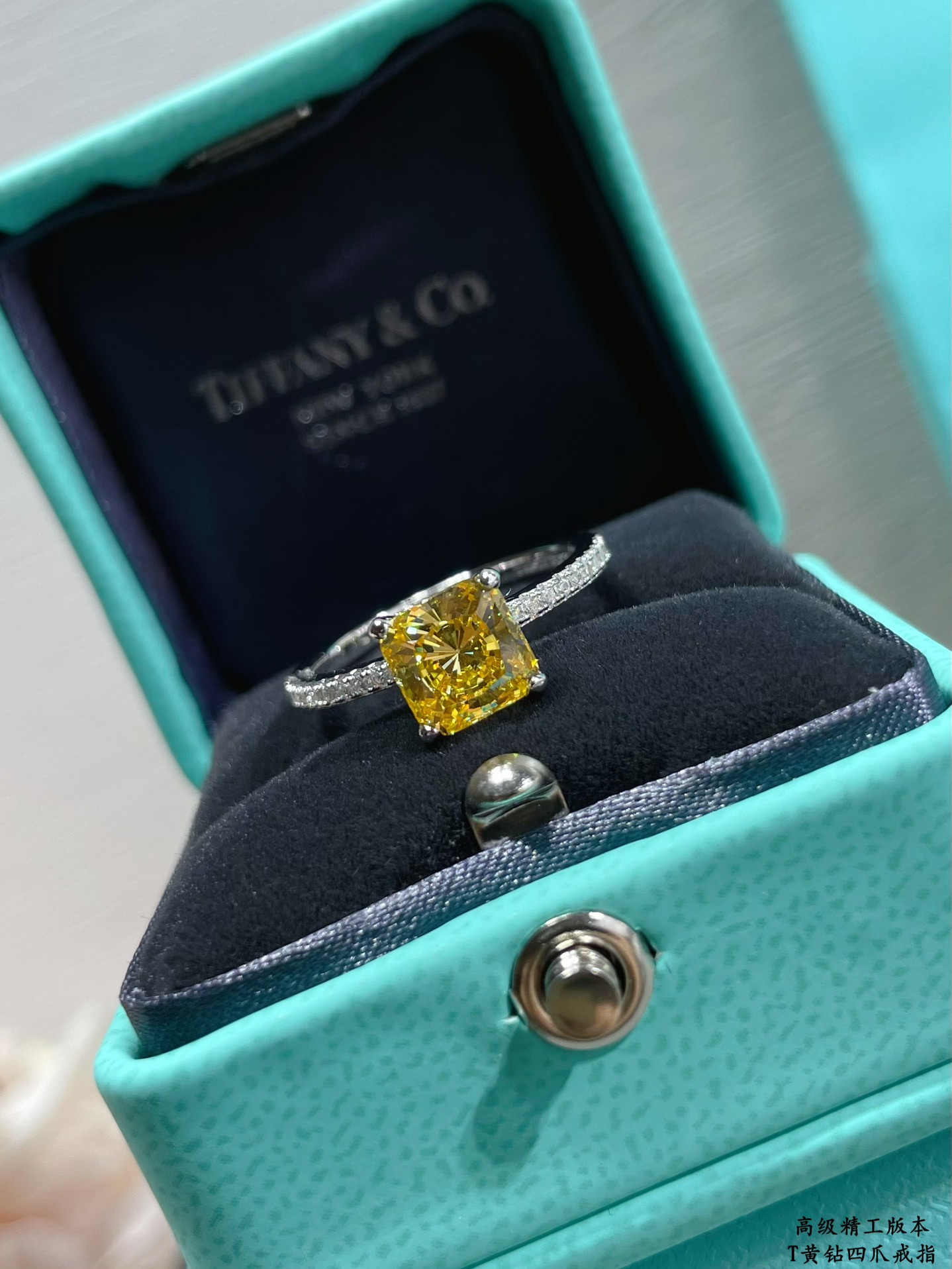 T*f*ny & Co. Four-Prong Yellow Diamond Solitaire Ring Ag925