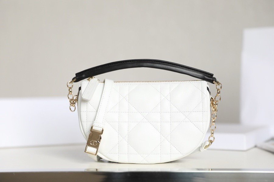Lambskin Cannage Small D*0r Vibe Hobo Bag White