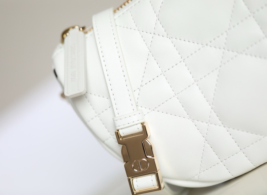 Lambskin Cannage Small D*0r Vibe Hobo Bag White