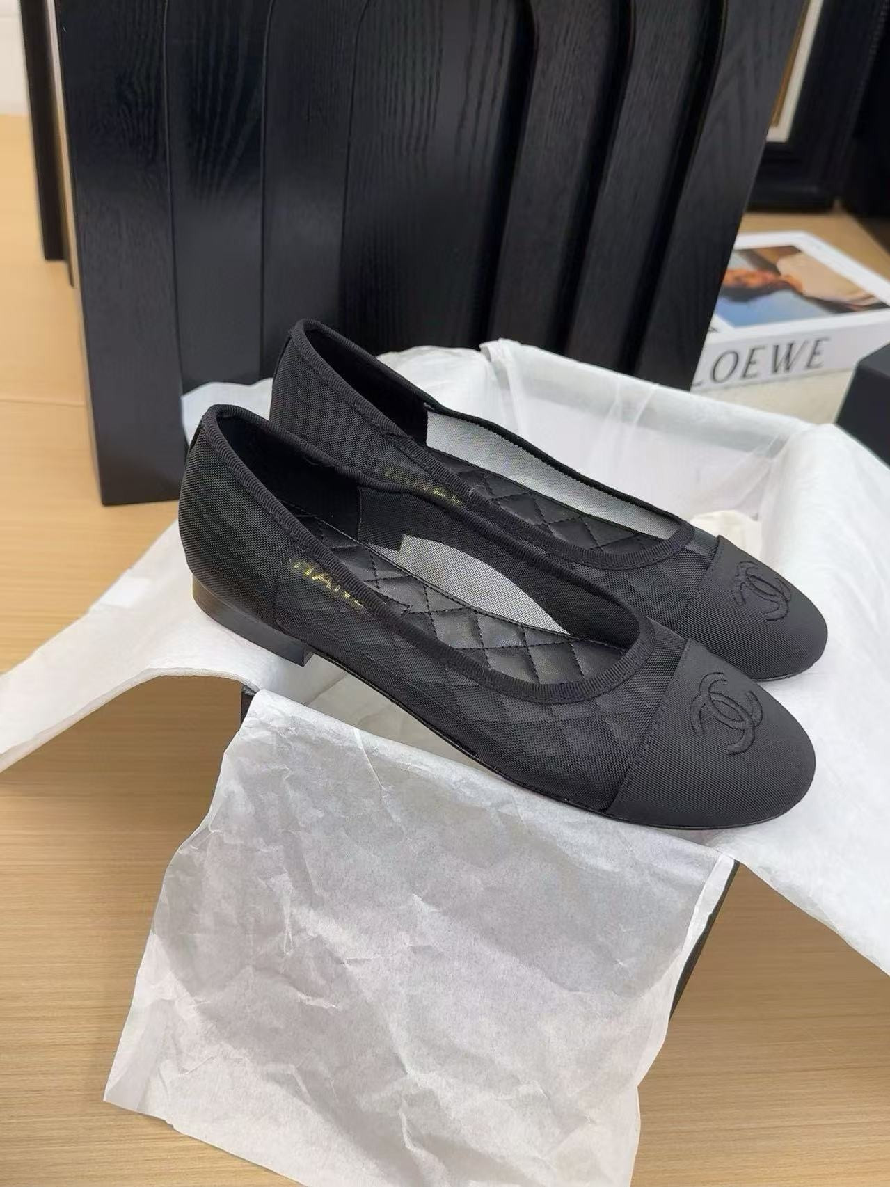 UA Ch*el 25P Black Mesh Ballet Ballerina Flats