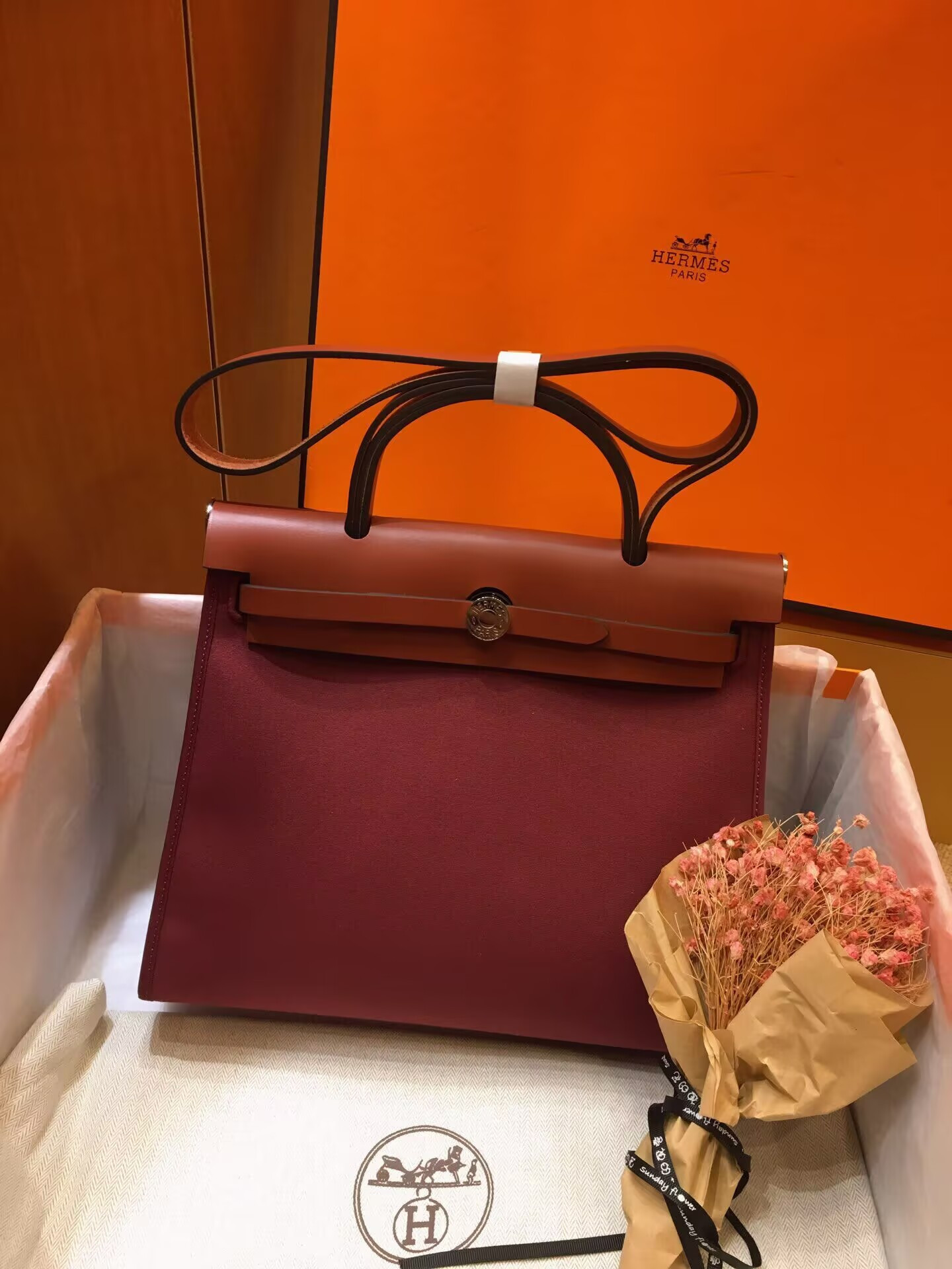 H**mes Herbag 31cm (Metallic finish selectable gold/ silver)