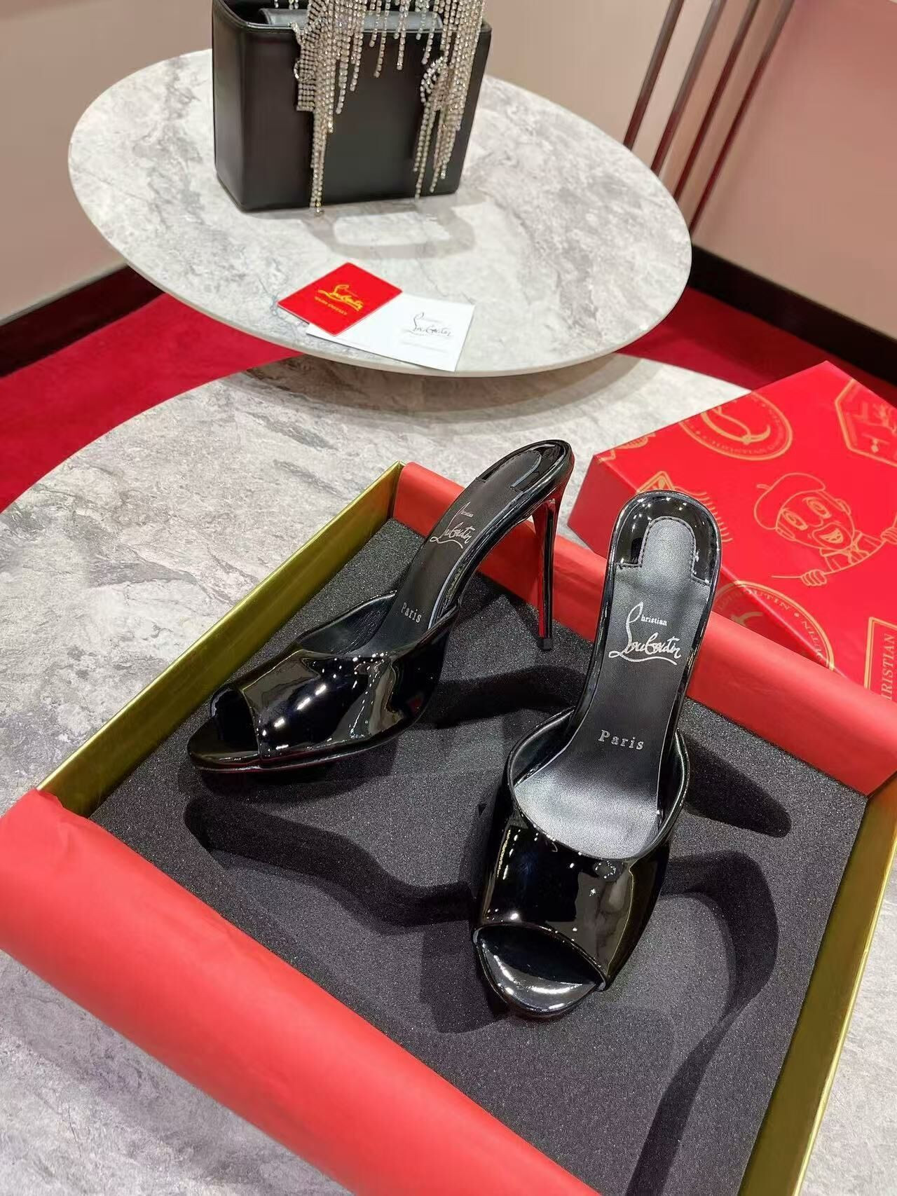 UA Ch**an Louboutin Me Dolly 100 Patent Leather Mules