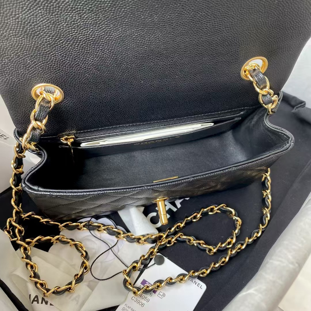 Ch*el MINI FLAP BAG BLACK 12x20x6cm