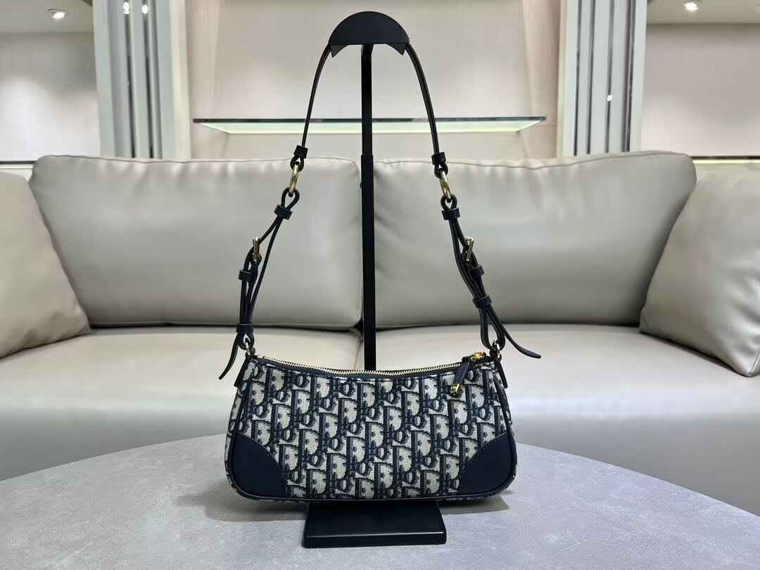 D*0r 30 Montaigne Wanderlust Mini Bag Blue D*0r Oblique Jacquard and Smooth Calfskin 26x12x7cm