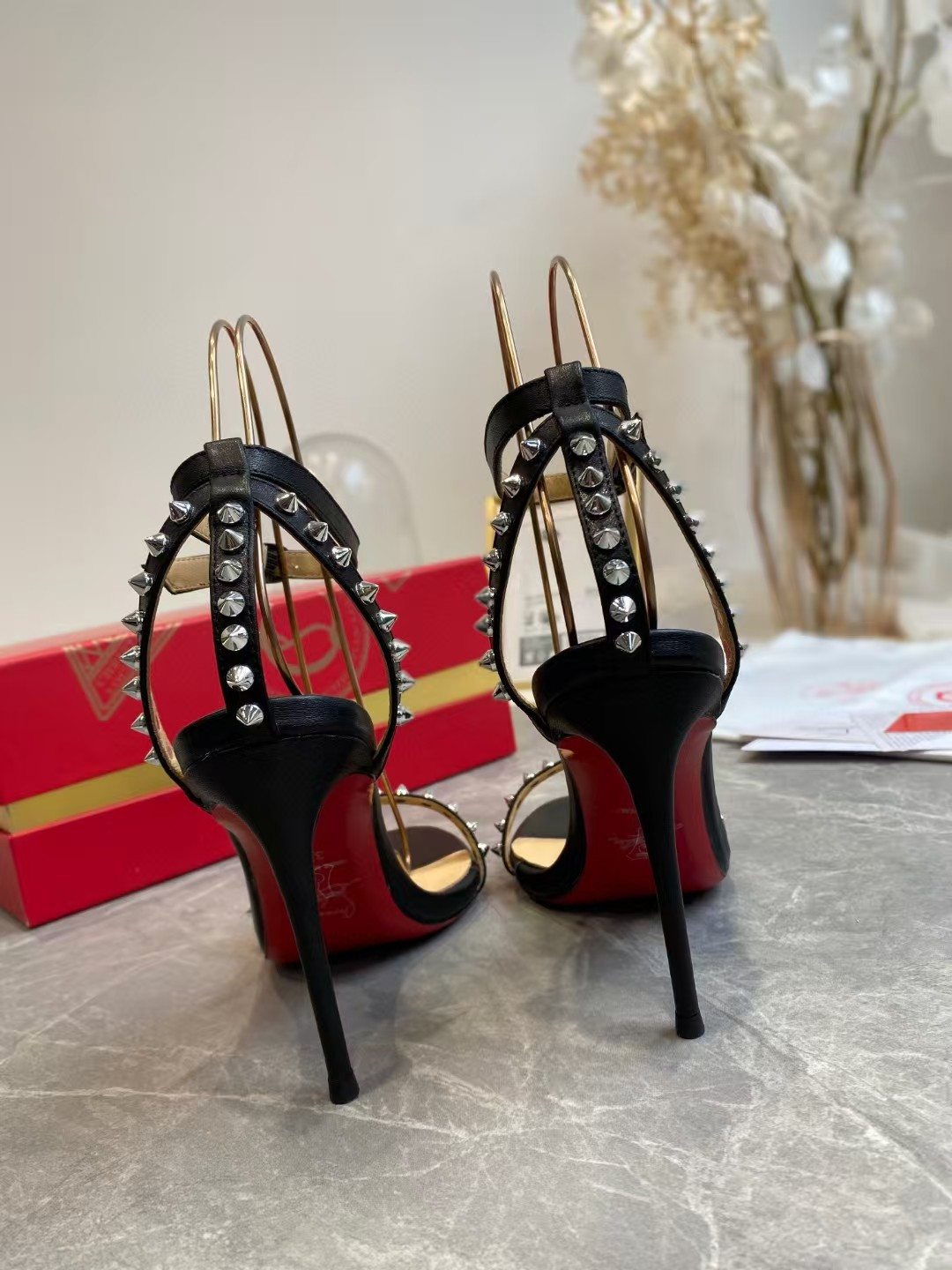UA Ch**an Louboutin So Me Spike Strappy Sandals
