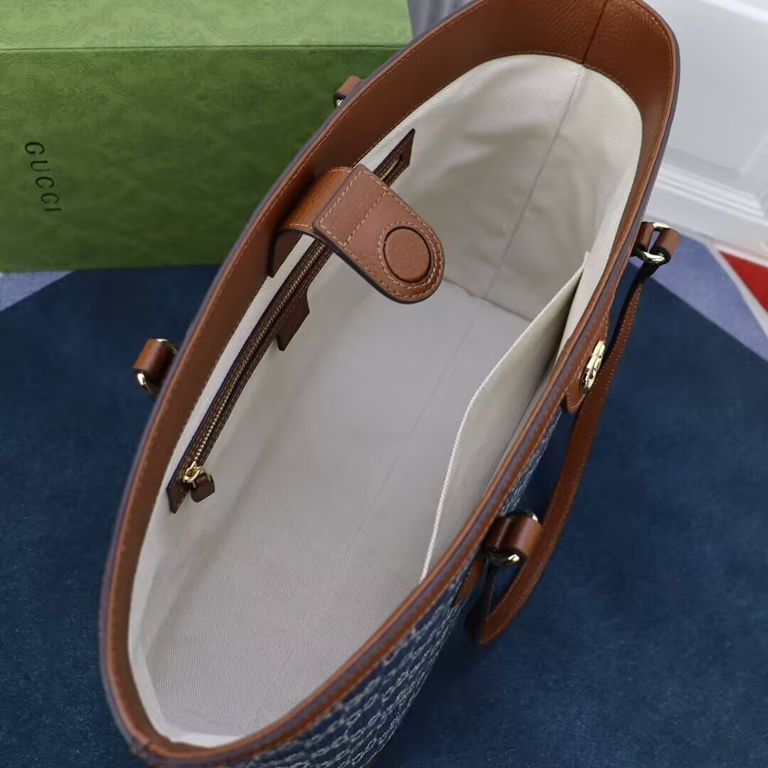 G*u*i Denim GG Monogram Medium Ophidia Shopping Tote 38x28x14cm