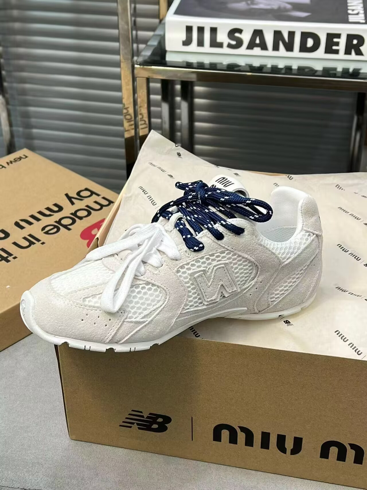 UA Miu Miu x New Balance 530 SL suede and mesh sneakers