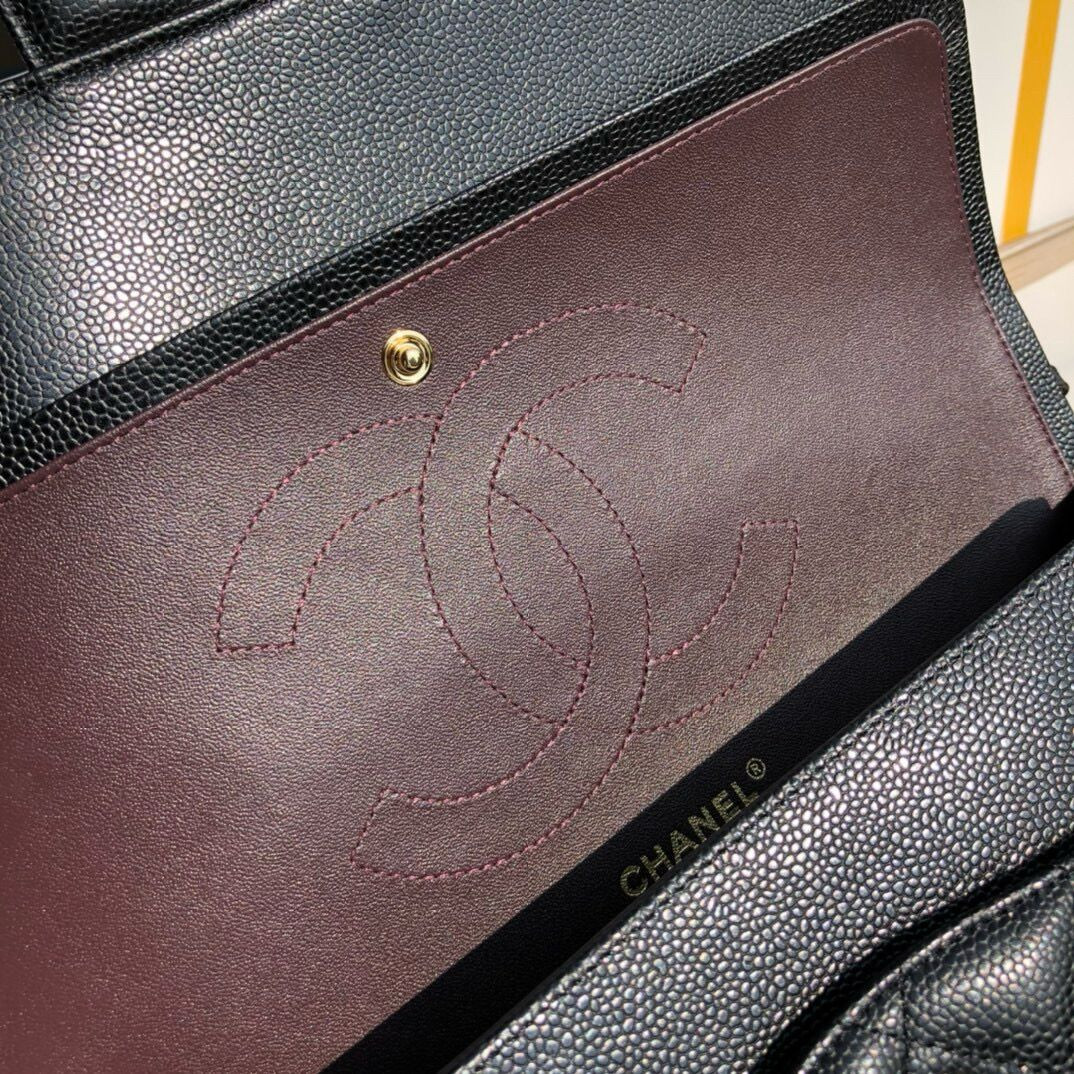 Ch*el Classic Flap Jumbo 30cm CF Black Gold 7.6 × 11.7 × 3.9 in