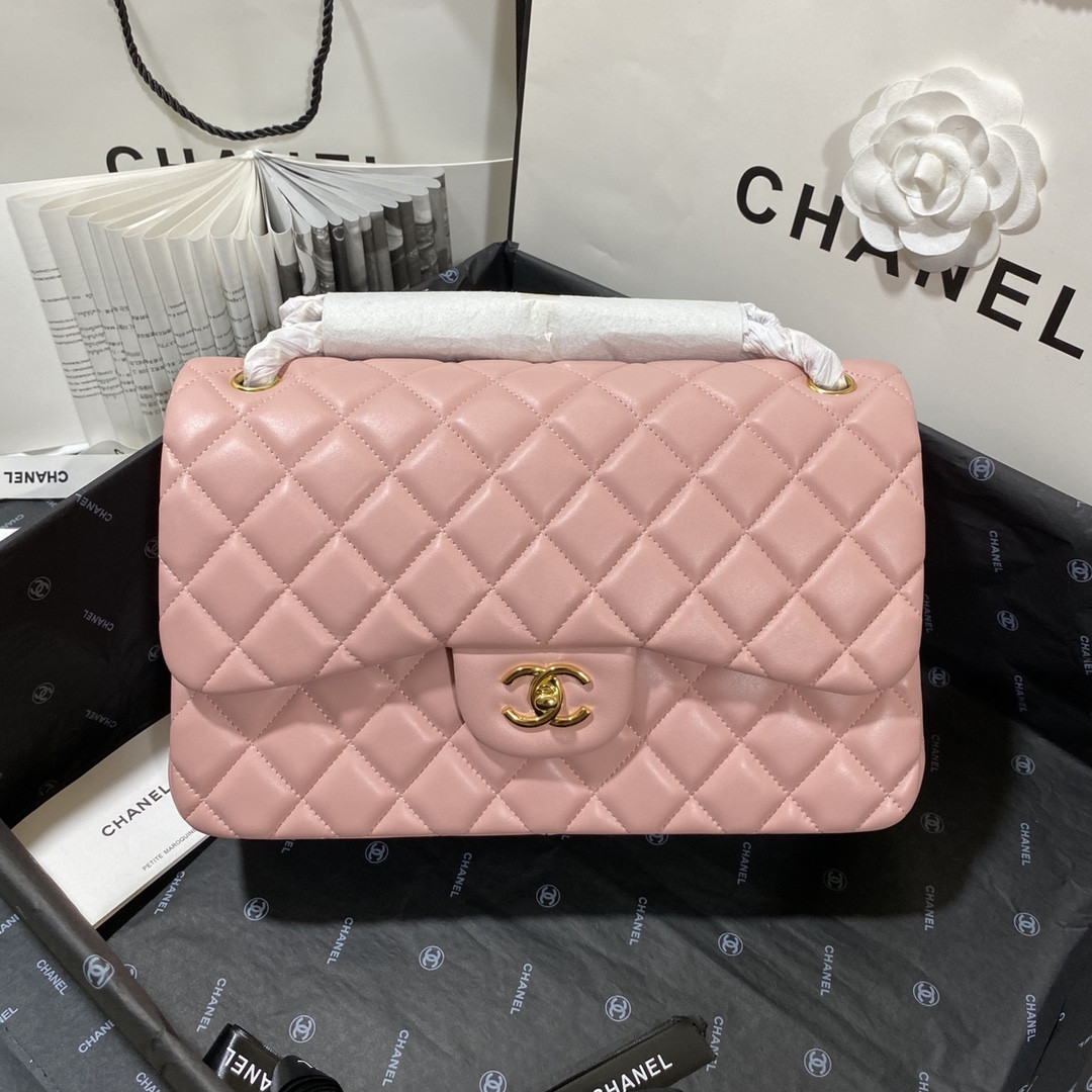 Ch*el CLASSIC FLAP JUMBO 30CM CF PINK GOLD 7.6 × 11.7 × 3.9 in