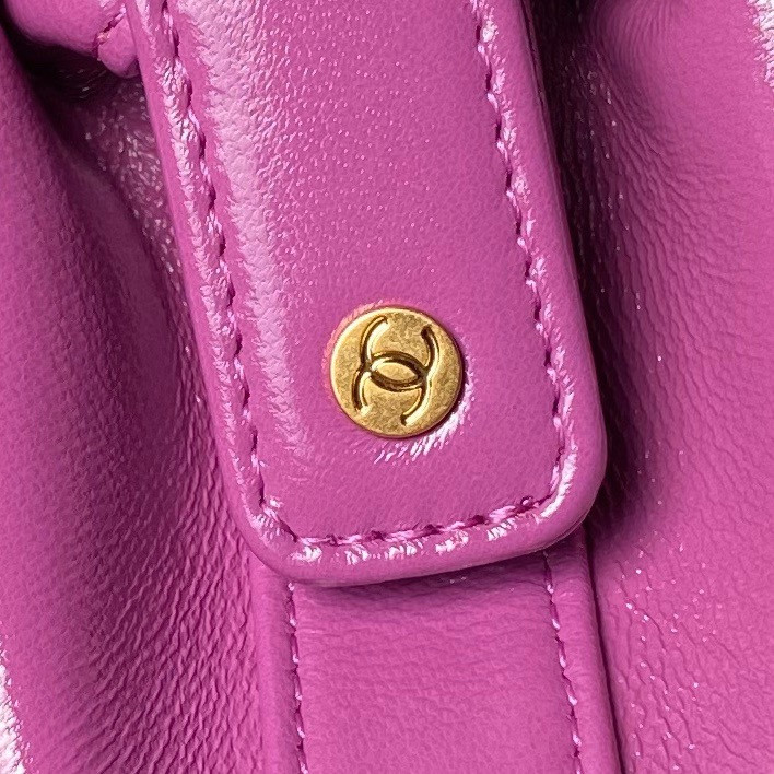 Ch*el MINI BAG WITH TOP HANDLE Shiny Lambskin & Gold-Tone Metal 12 × 18 × 7 cm