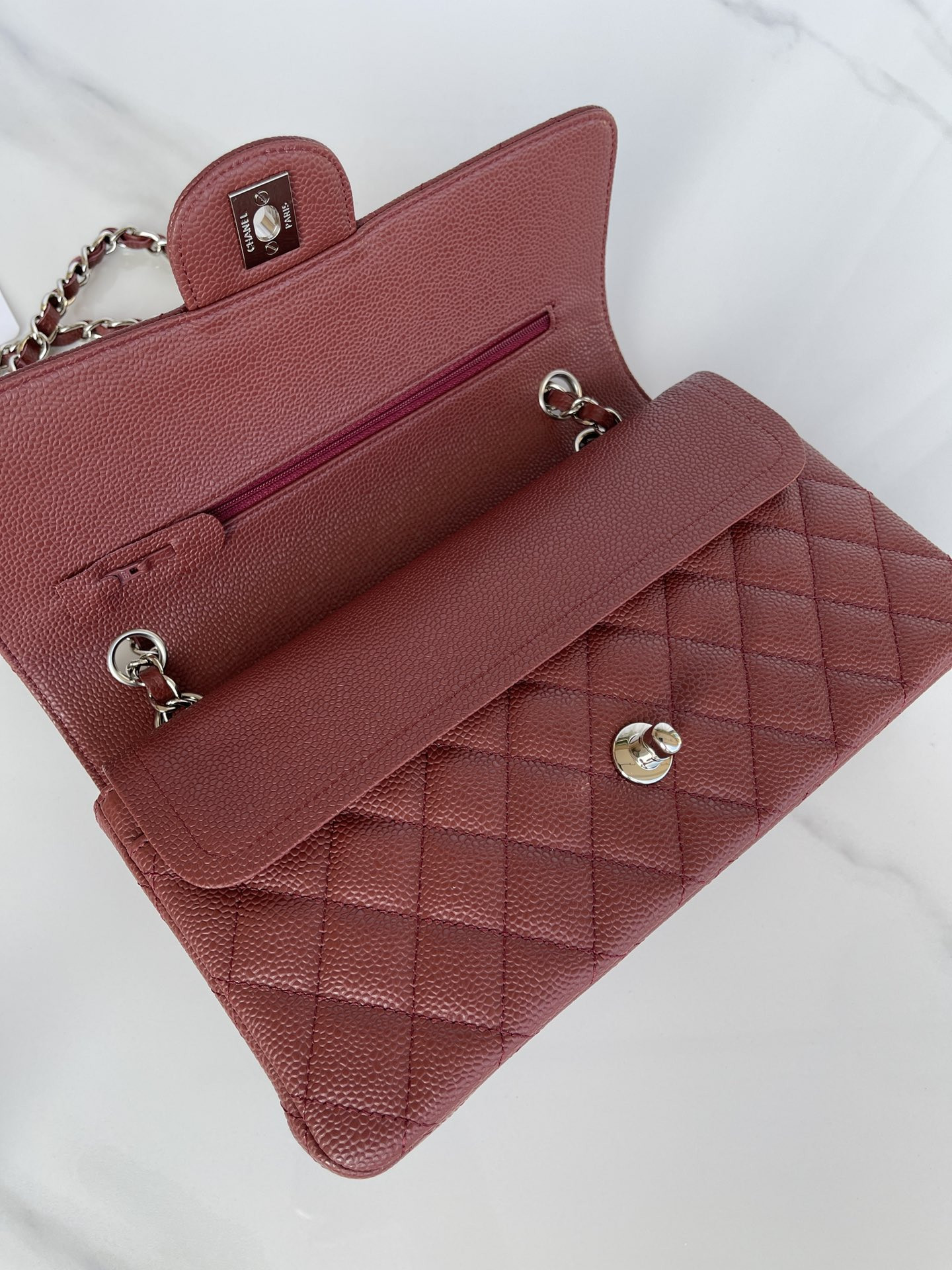 Ch*el CLASSIC HANDBAG Silver-Tone Metal 6 × 9.9 × 2.5 in