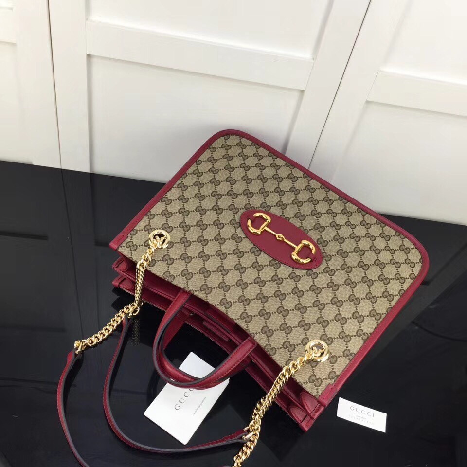 G*u*i GG Unisex G*u*i 1955Horsebit Large Tote Bag-Red 35x27x12cm