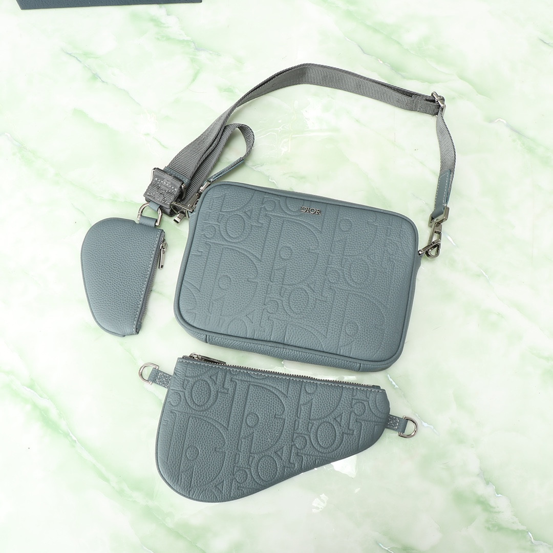 D*0r Saddle Triple Pouch Deep Gray D*0r Gravity Leather and Deep Gray Grained Calfskin 23x16x4cm