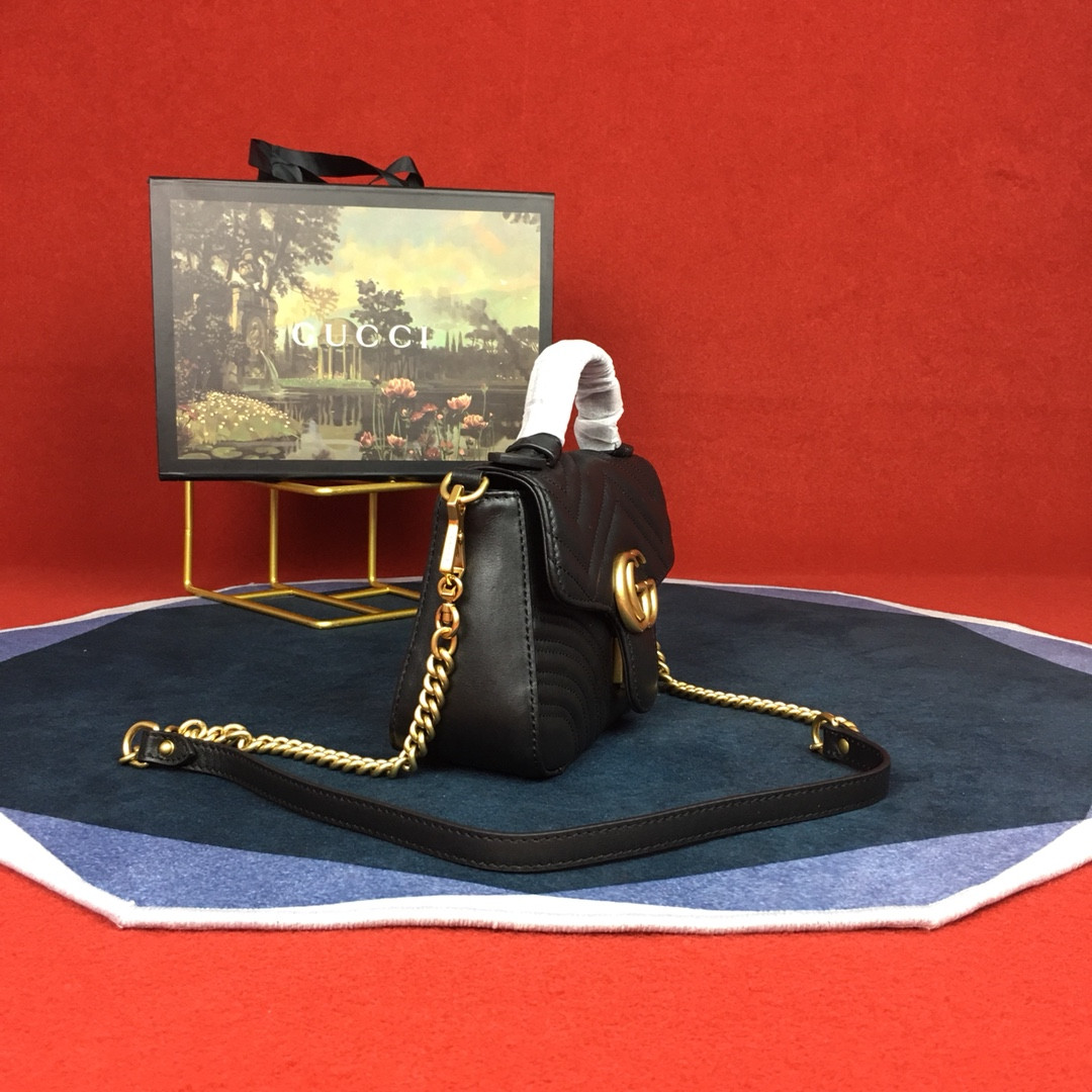 G*u*i GG MARMONT MATELASSÉ MINI BAG BLACK 21.6 x12.7 x 6.4cm