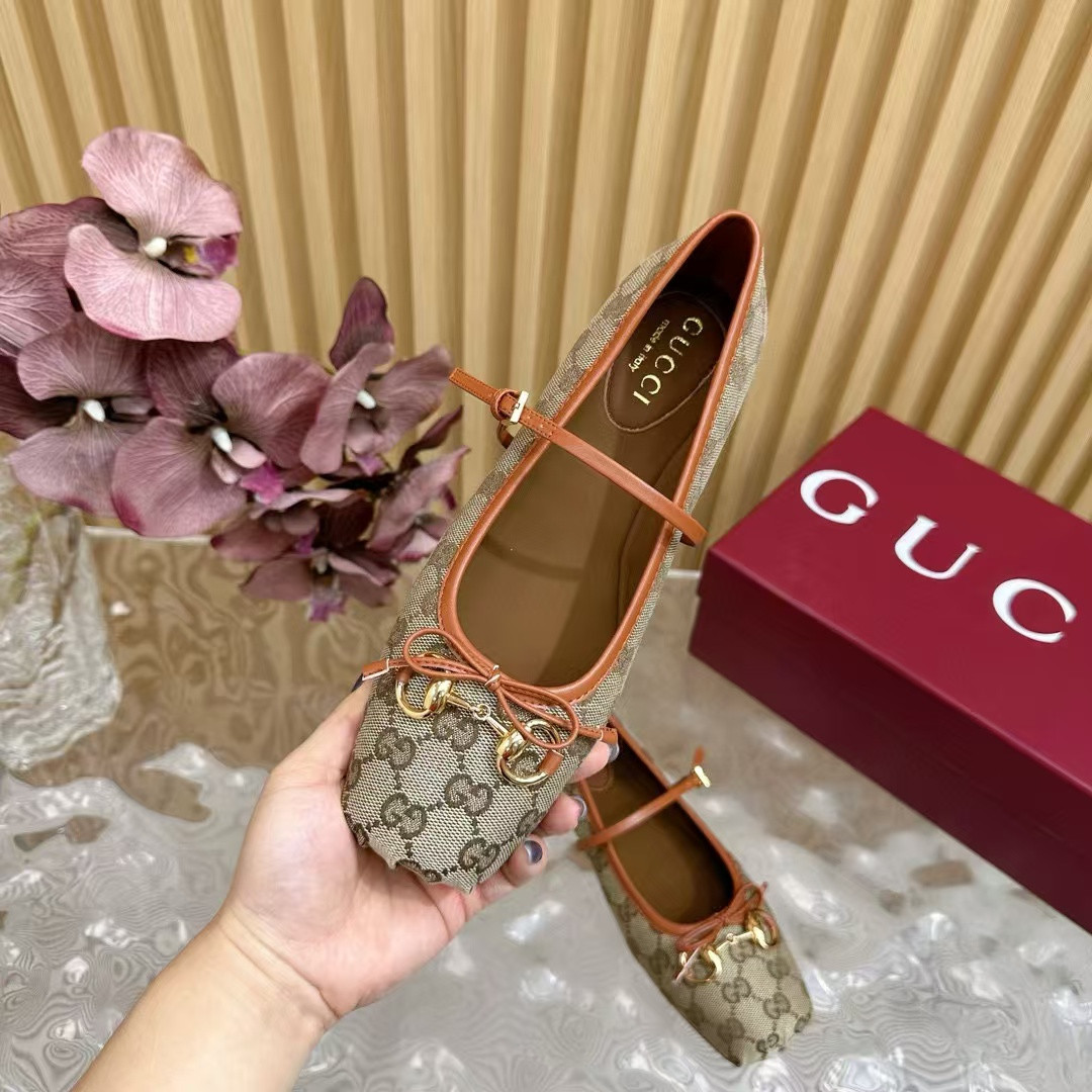 UA G*u*i Horsebit GG canbas Ballet Flats